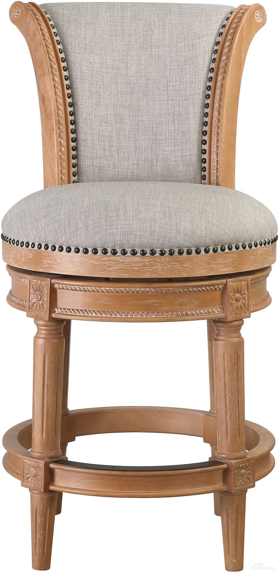 The appearance of Chapman 26 Inch Wood Counter-Height Swivel Barstool with High-Back In Weathered Natural and Gray designed by New Ridge Home Goods in the transitional interior design. This weathered natural/gray piece of furniture was selected by 1StopBedrooms from Chapman Collection to add a touch of cosiness and style into your home. Sku: NR1004FU-204OA. Material: Hardwood.