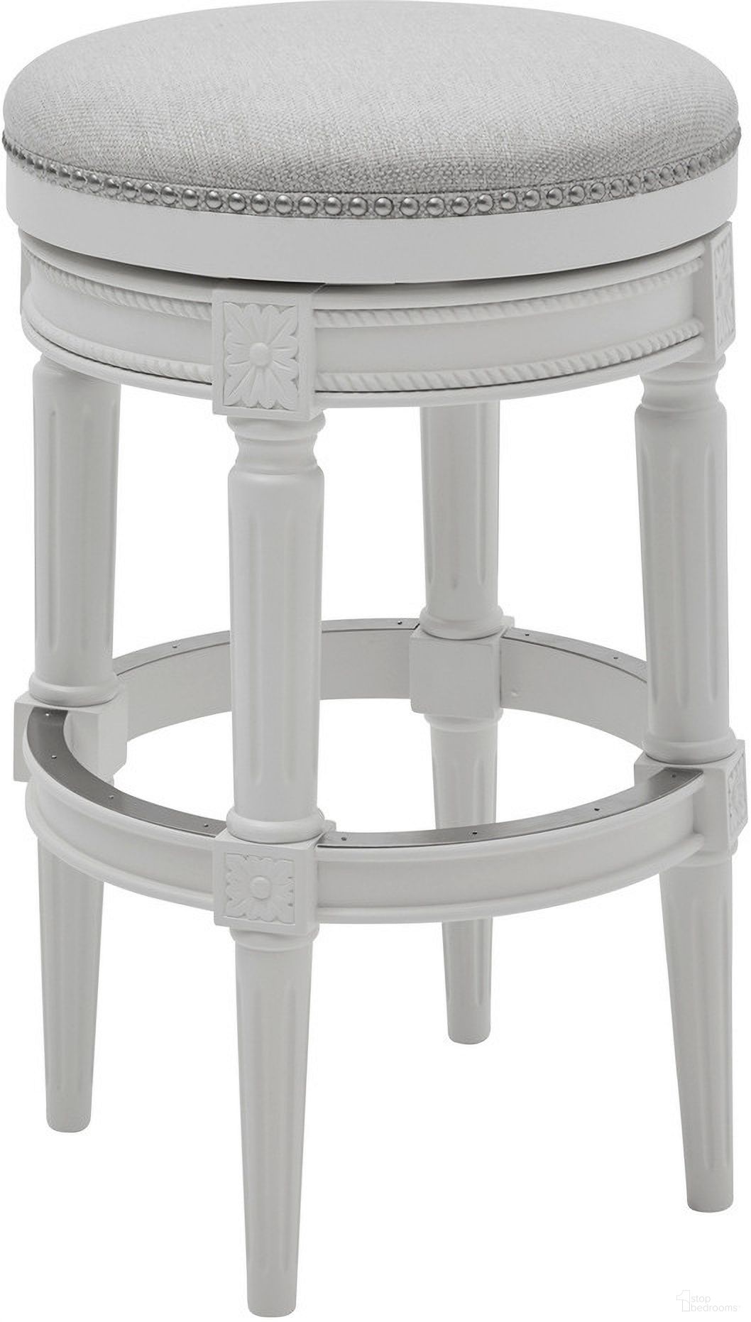 The appearance of Chapman 31 Inch Wood Backless Bar-Height Swivel Barstool In Farmhouse White and Gray designed by New Ridge Home Goods in the country / farmhouse interior design. This farmhouse white/gray piece of furniture was selected by 1StopBedrooms from Chapman Collection to add a touch of cosiness and style into your home. Sku: NR107183-FBS-AW. Material: Hardwood.