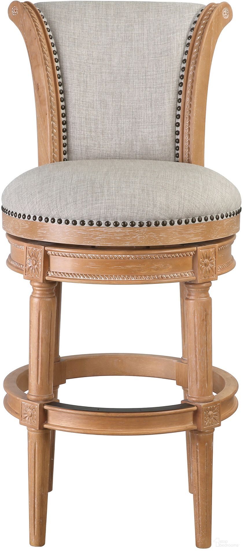 The appearance of Chapman 31 Inch Wood Bar-Height Swivel Barstool with High-Back In Weathered Natural and Gray designed by New Ridge Home Goods in the transitional interior design. This weathered natural/gray piece of furniture was selected by 1StopBedrooms from Chapman Collection to add a touch of cosiness and style into your home. Sku: NR1004FU-203OA. Material: Hardwood.