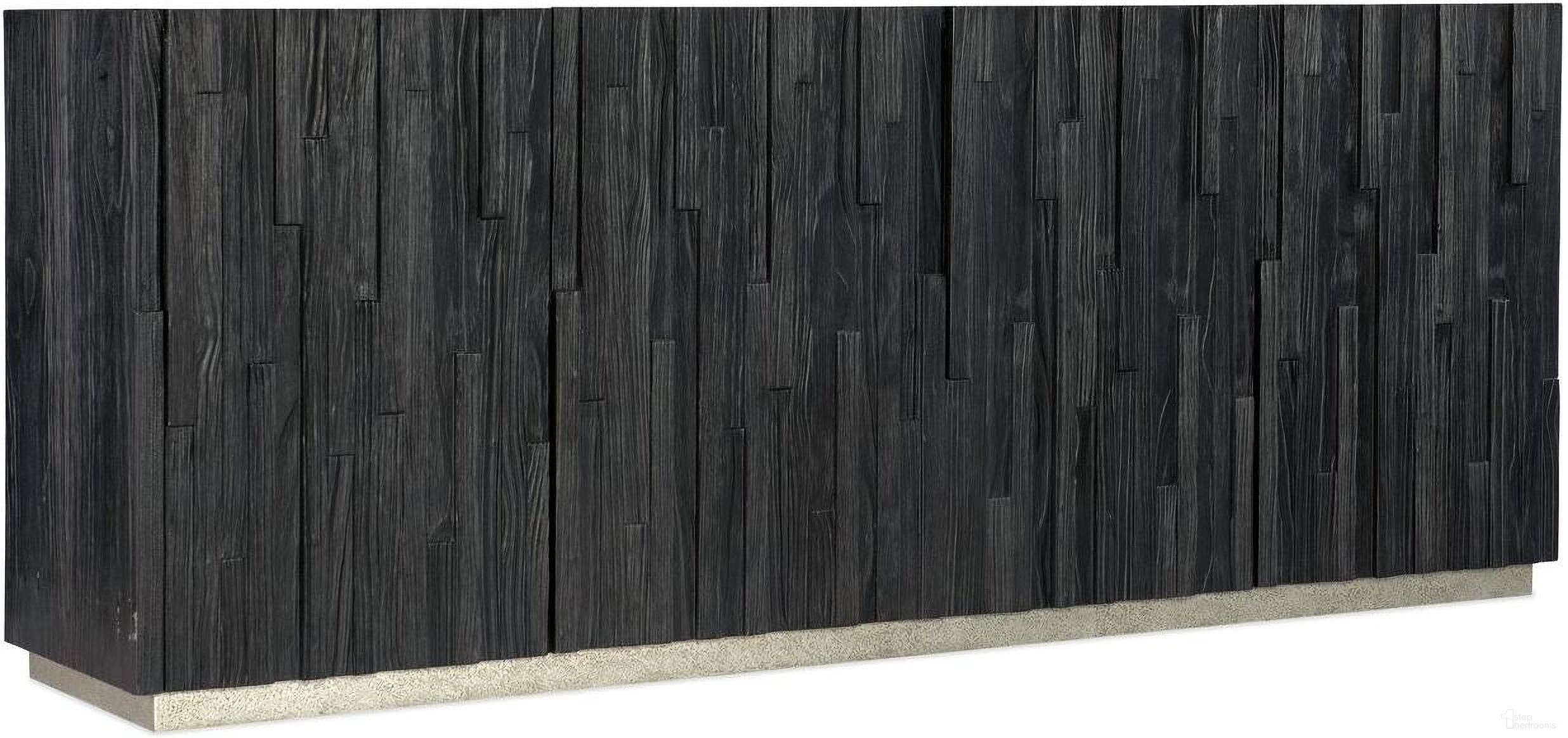 The appearance of Chapman Shou Sugi Ban Entertainment Console designed by Hooker in the transitional interior design. This black piece of furniture  was selected by 1StopBedrooms from Chapman Collection to add a touch of cosiness and style into your home. Sku: 6033-55480-99. Material: Pine.