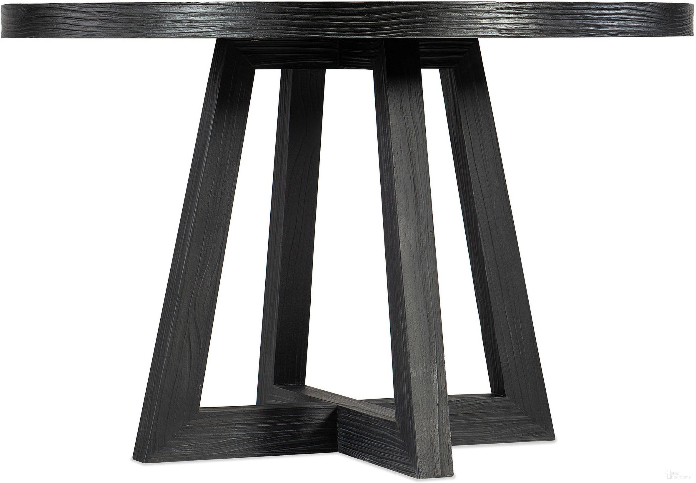 The appearance of Chapman Shou Sugi Ban Petite Round Dining Table designed by Hooker in the transitional interior design. This black piece of furniture  was selected by 1StopBedrooms from Chapman Collection to add a touch of cosiness and style into your home. Sku: 6033-75201-99. Table Base Style: Pedestal. Table Top Shape: Round. Material: Pine. Size: 46".