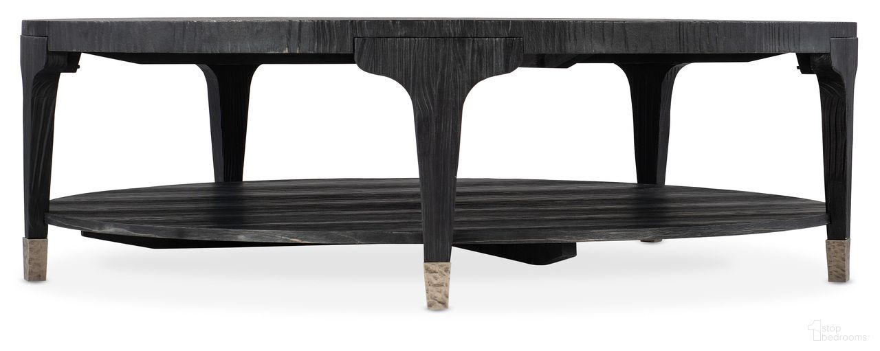 The appearance of Chapman Shou Sugi Ban Round Cocktail Table designed by Hooker in the transitional interior design. This black piece of furniture  was selected by 1StopBedrooms from Chapman Collection to add a touch of cosiness and style into your home. Sku: 6033-80111-99. Material: Pine.