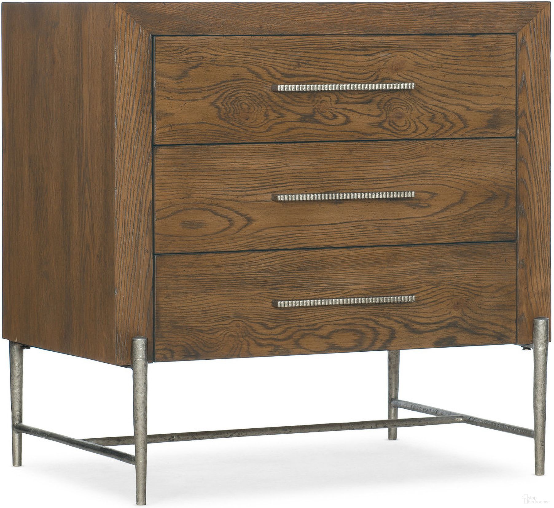 The appearance of Chapman Three-Drawer Nightstand 6033-90116-85 designed by Hooker in the transitional interior design. This medium wood piece of furniture  was selected by 1StopBedrooms from Chapman Collection to add a touch of cosiness and style into your home. Sku: 6033-90116-85. Material: Oak Veneer.