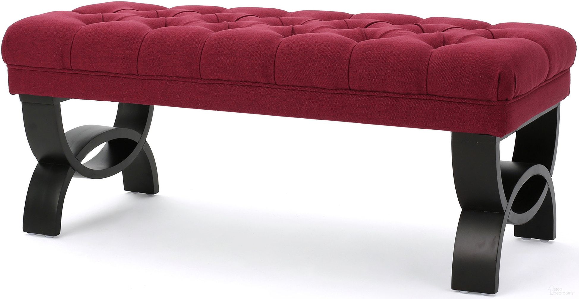The appearance of Charisma Upholstered Ottoman with Half-Circle Legs and Button Tufting In Red designed by Noble House in the transitional interior design. This red piece of furniture was selected by 1StopBedrooms from Charisma Collection to add a touch of cosiness and style into your home. Sku: 54743.00DRED. Material: Fabric.