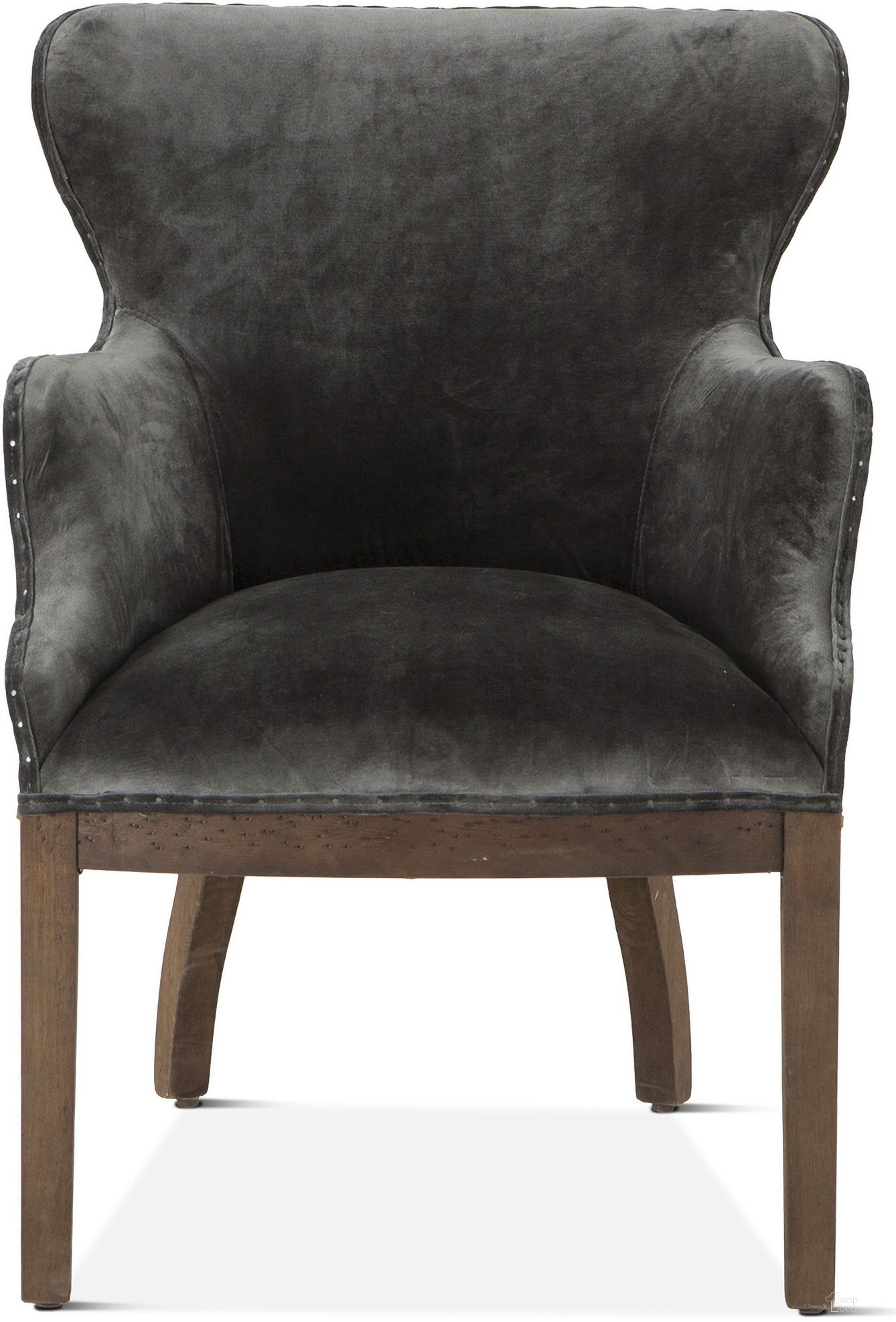 Charles Armchair In Dark Gray Velvet with Exposed Frame