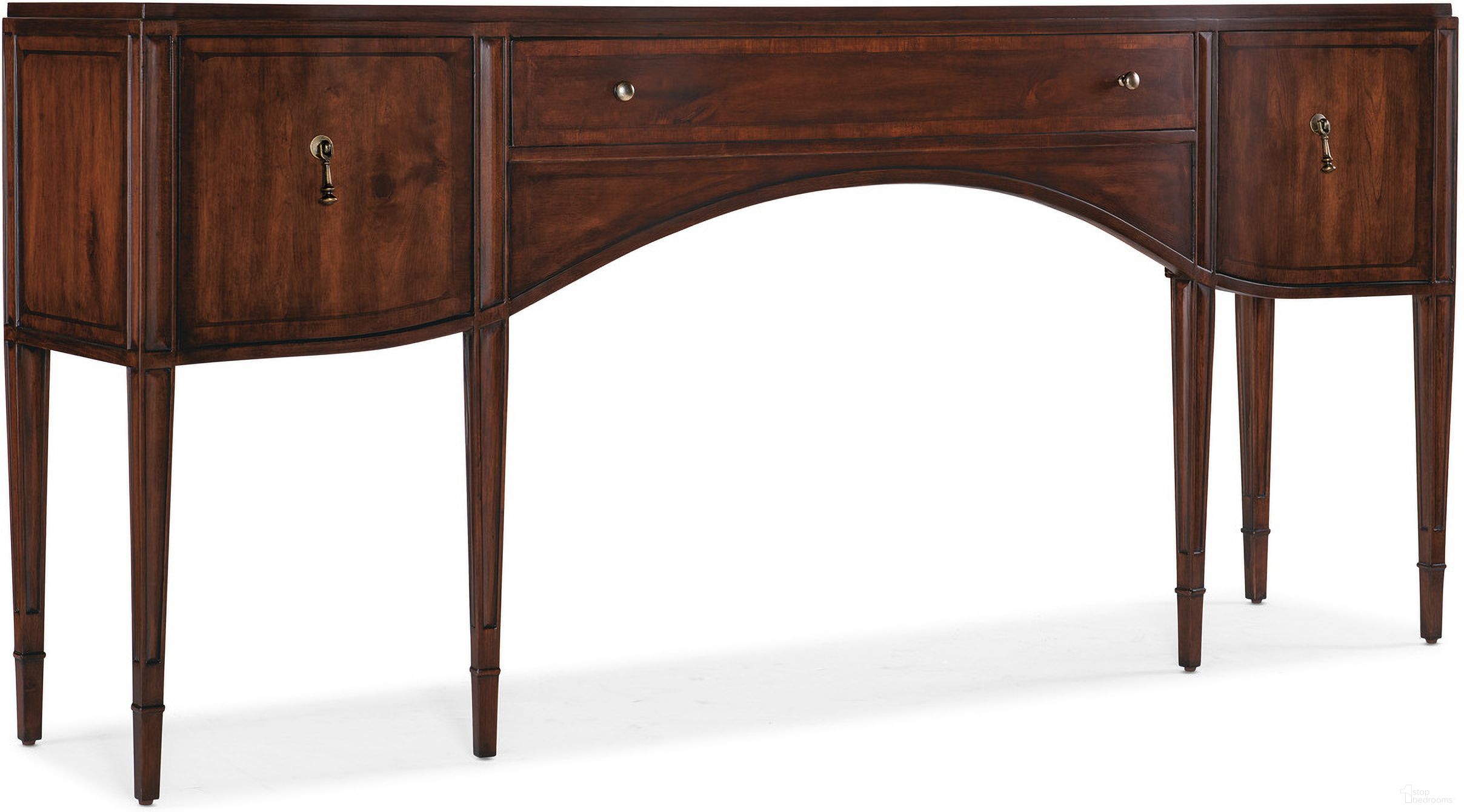 The appearance of Charleston Console Table In Dark Wood designed by Hooker in the traditional interior design. This dark wood piece of furniture  was selected by 1StopBedrooms from Charleston Collection to add a touch of cosiness and style into your home. Sku: 6750-80161-85. Material: Cherry Veneer.