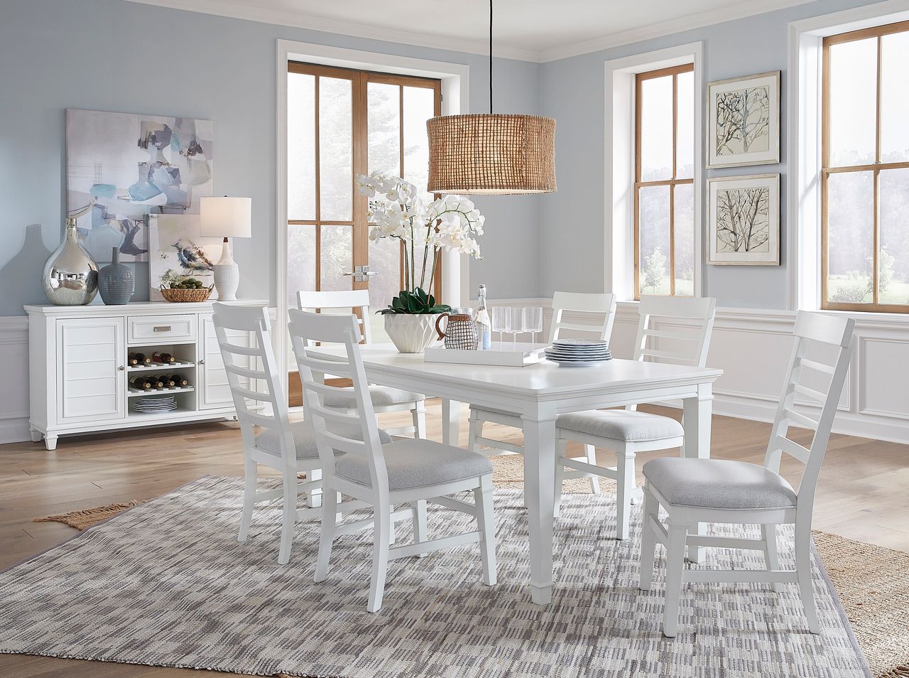 The appearance of Charleston Extendable Rectangular Dining Set In White Dove designed by Magnussen in the traditional interior design. This white dove piece of furniture was selected by 1StopBedrooms from Charleston Collection to add a touch of cosiness and style into your home. Sku: D5611-20WH;D5611-62WH. Table Top Shape: Rectangular. Size: 72" x 38". Material: Hardwood.