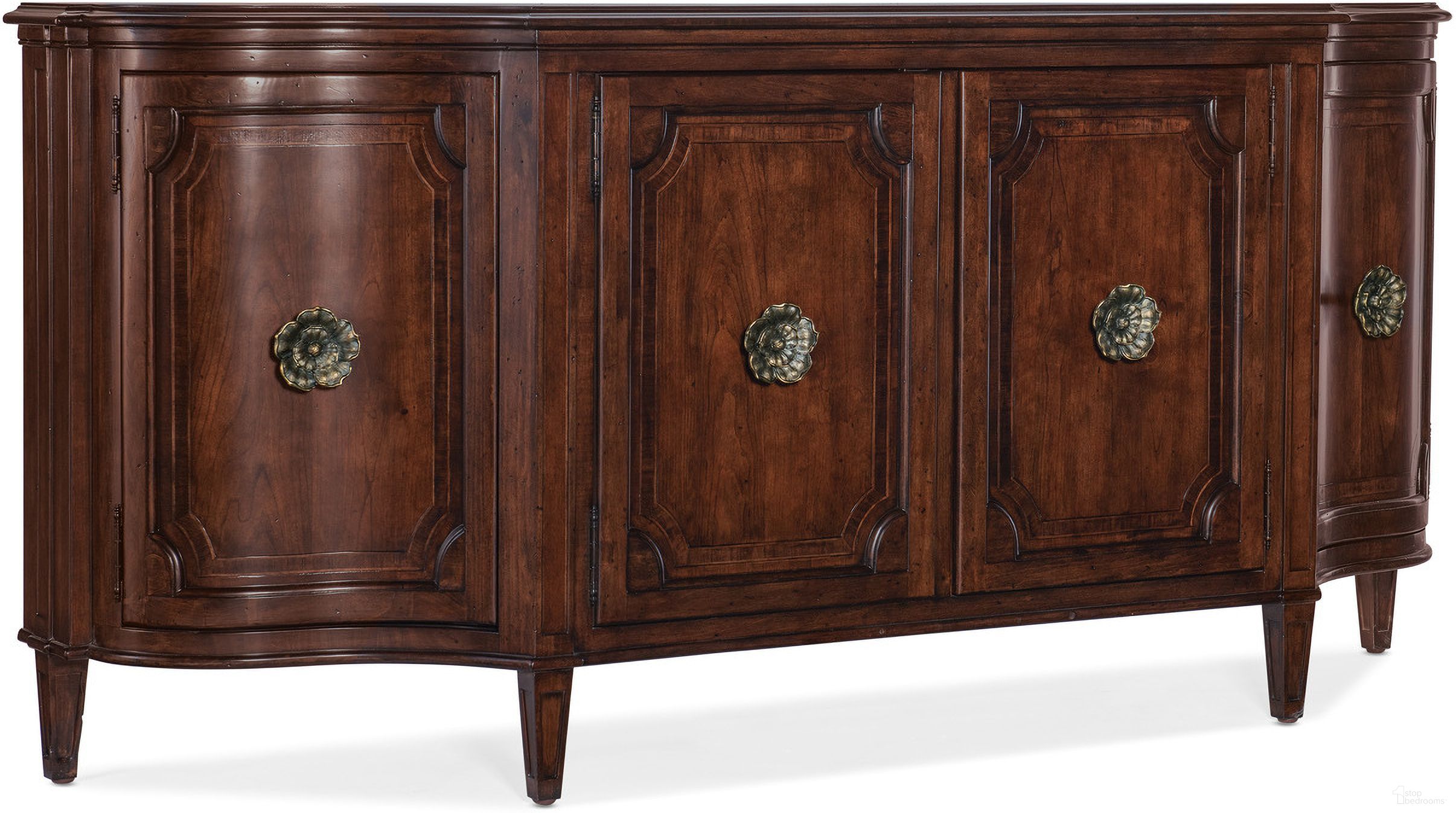 The appearance of Charleston Four Door Buffet In Dark Wood designed by Hooker in the traditional interior design. This dark wood piece of furniture was selected by 1StopBedrooms from Charleston Collection to add a touch of cosiness and style into your home. Sku: 6750-75900-85. Material: Cherry.