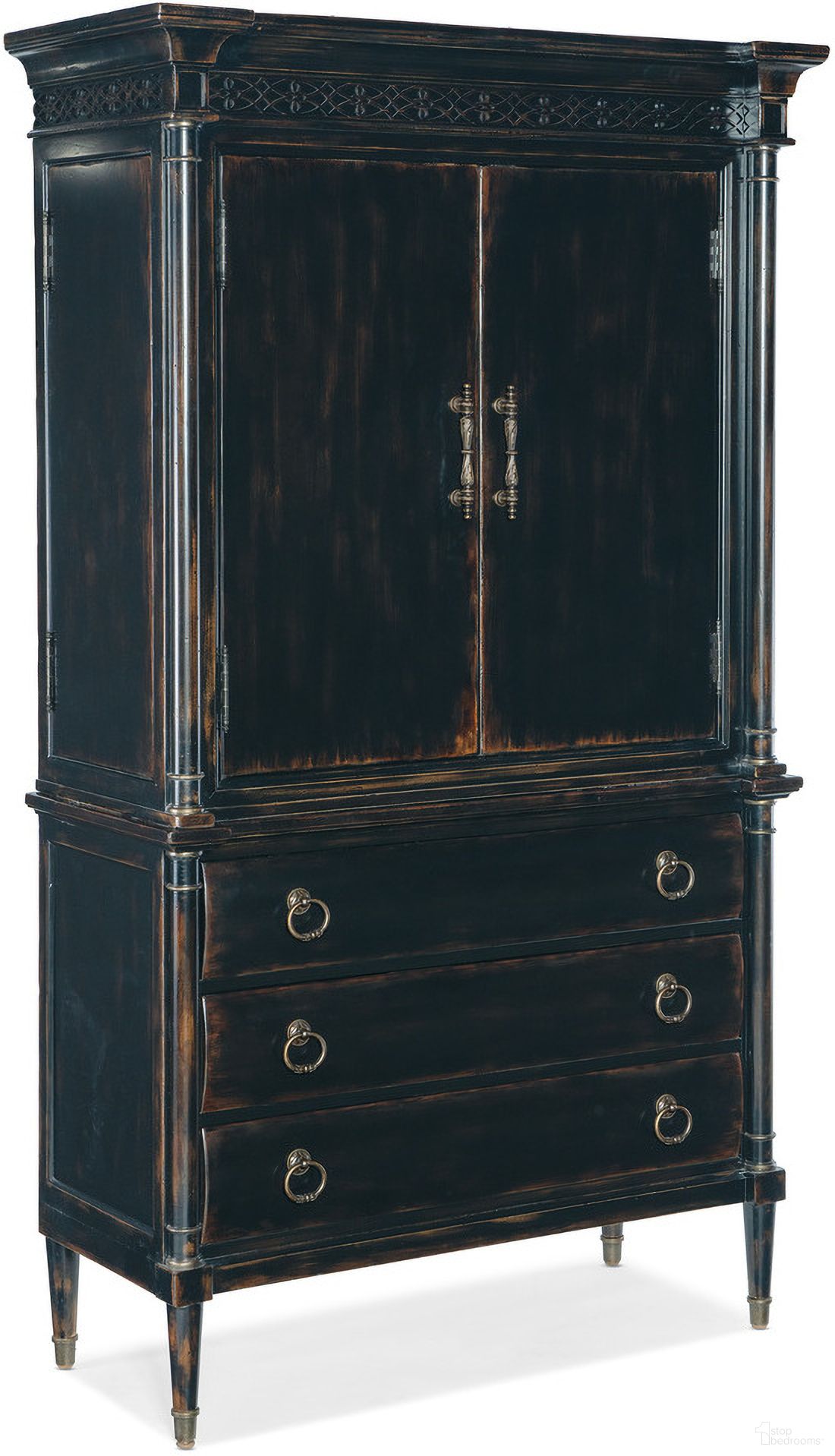The appearance of Charleston Jewelry Armoire In Black designed by Hooker in the traditional interior design. This black piece of furniture was selected by 1StopBedrooms from Charleston Collection to add a touch of cosiness and style into your home. Sku: 6750-90014B-97;6750-90014T-97. Material: Cherry Veneer.