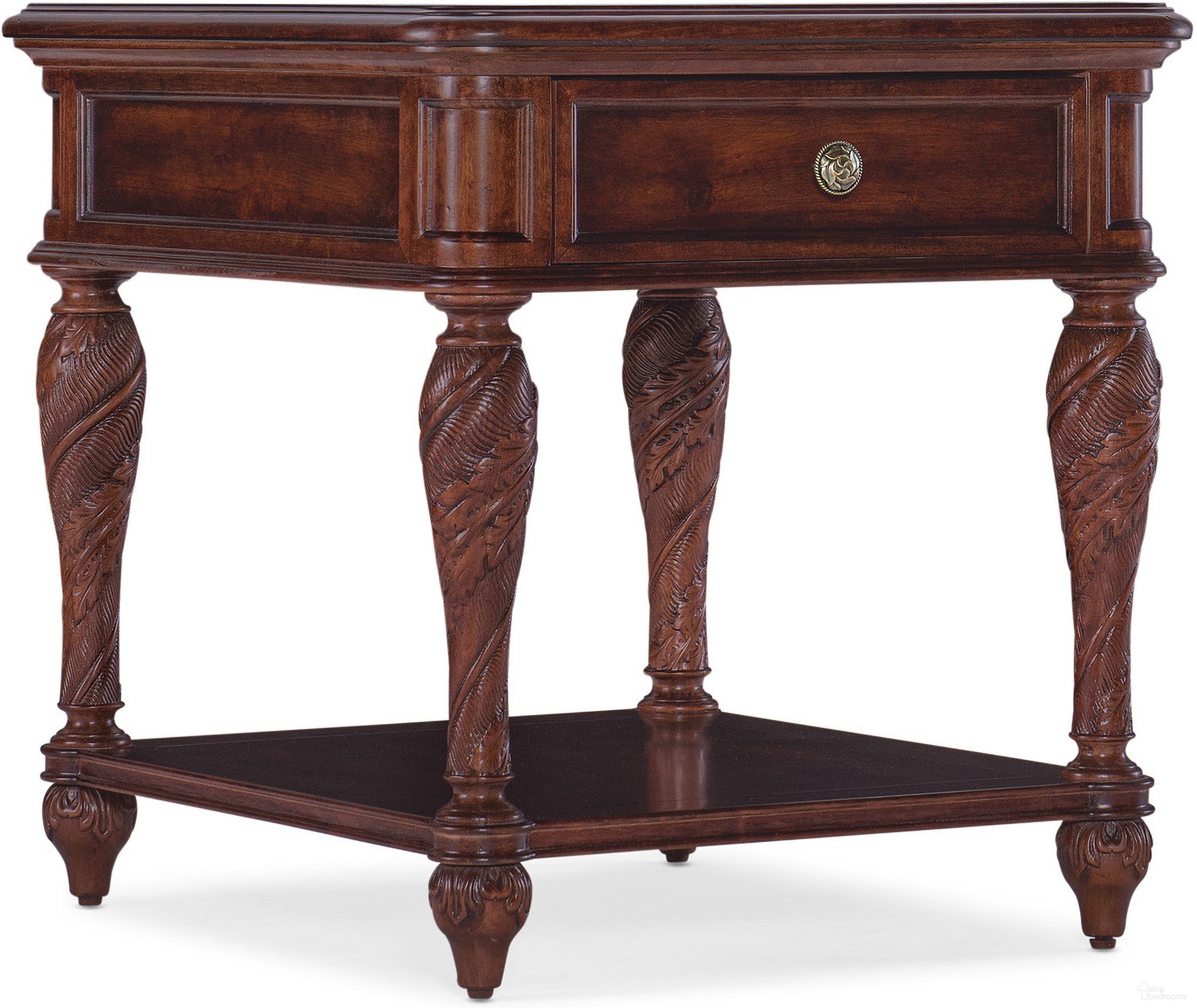 The appearance of Charleston One Drawer End Table In Dark Wood designed by Hooker in the traditional interior design. This dark wood piece of furniture was selected by 1StopBedrooms from Charleston Collection to add a touch of cosiness and style into your home. Sku: 6750-80413-85. Material: Cherry Veneer.