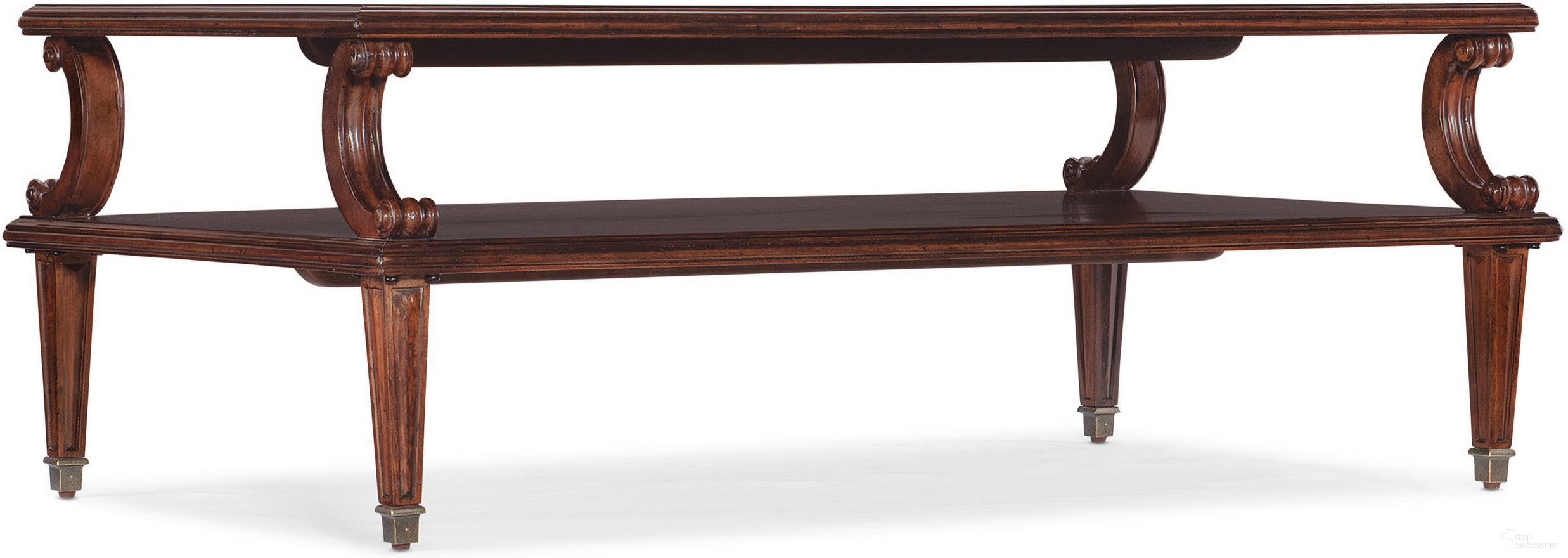 The appearance of Charleston 2 Tier Rectangle Cocktail Table In Dark Wood designed by Hooker in the traditional interior design. This dark wood piece of furniture was selected by 1StopBedrooms from Charleston Collection to add a touch of cosiness and style into your home. Sku: 6750-80110-85. Material: Cherry Veneer.