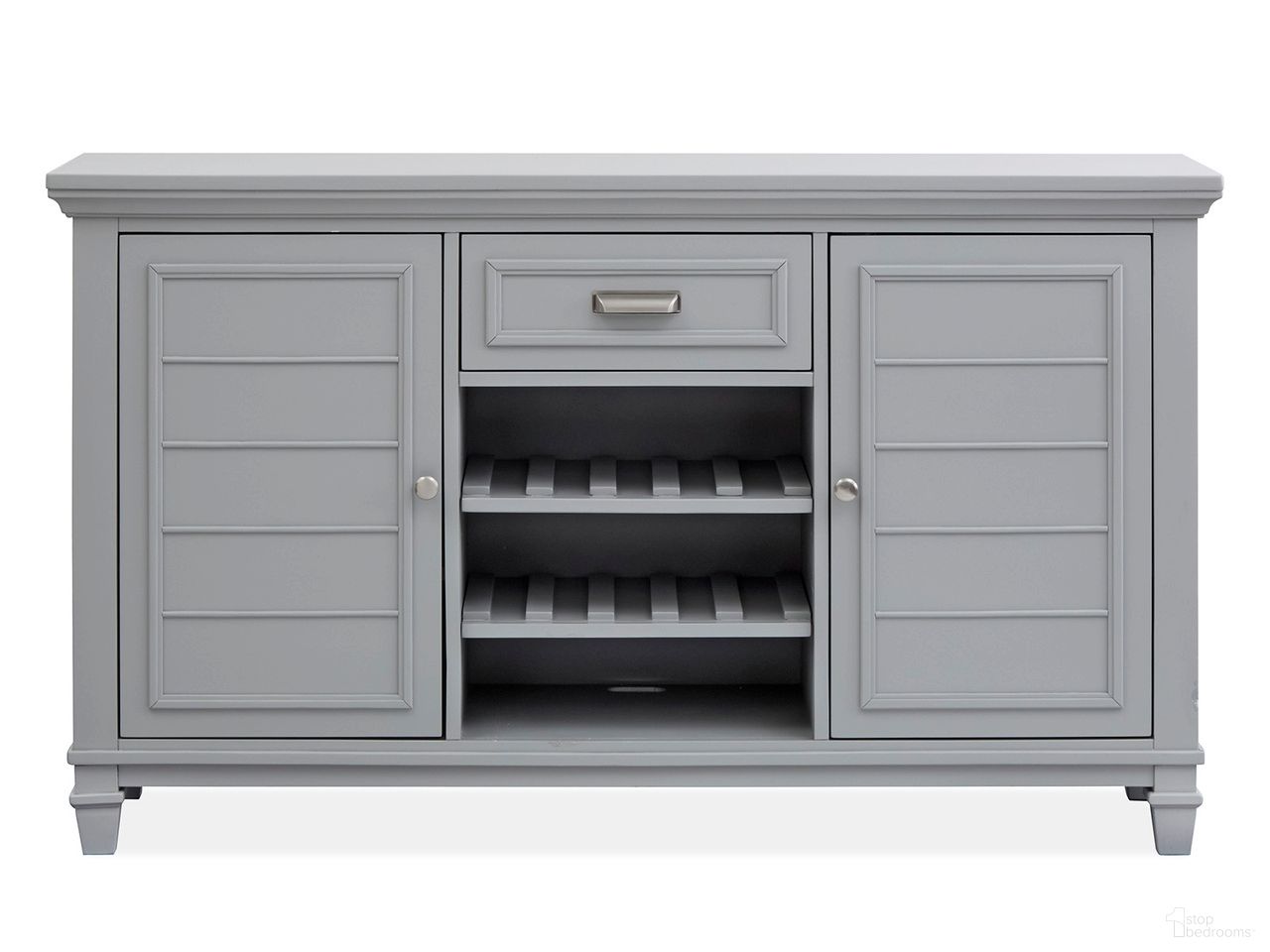 The appearance of Charleston Server In Harbor Gray designed by Magnussen in the traditional interior design. This harbor gray piece of furniture  was selected by 1StopBedrooms from Charleston Collection to add a touch of cosiness and style into your home. Sku: D5611-15GY. Material: Hardwood.