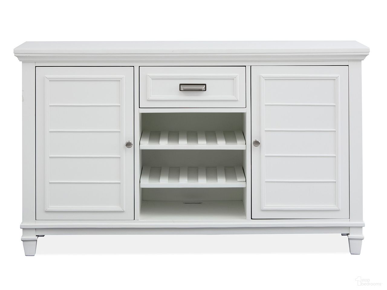 The appearance of Charleston Server In White Dove designed by Magnussen in the traditional interior design. This white dove piece of furniture was selected by 1StopBedrooms from Charleston Collection to add a touch of cosiness and style into your home. Sku: D5611-15WH. Material: Hardwood.