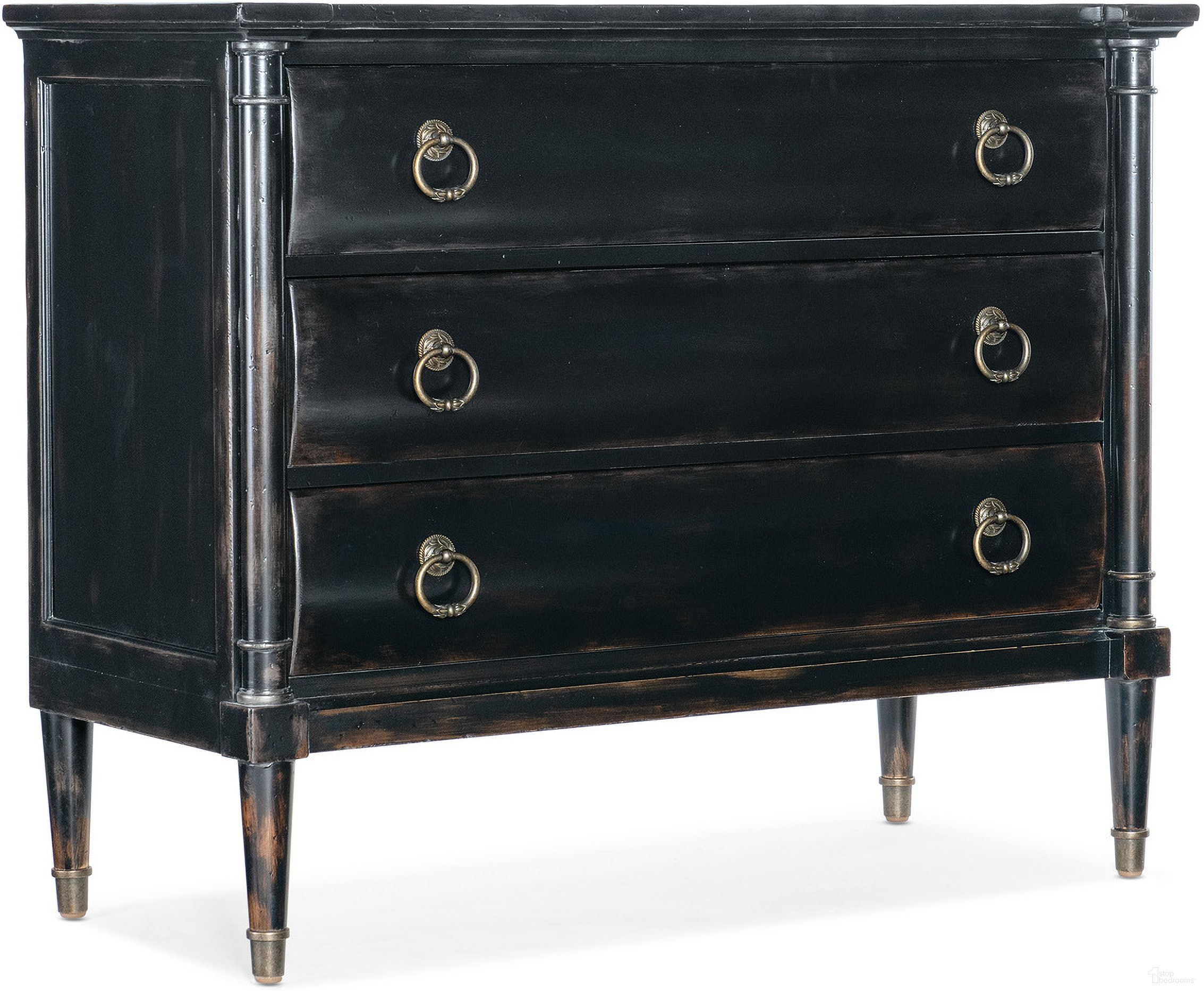 The appearance of Charleston Three Drawer Chest Armoire Base In Black designed by Hooker in the traditional interior design. This black piece of furniture  was selected by 1StopBedrooms from Charleston Collection to add a touch of cosiness and style into your home. Sku: 6750-90014B-97. Material: Cherry Veneer.