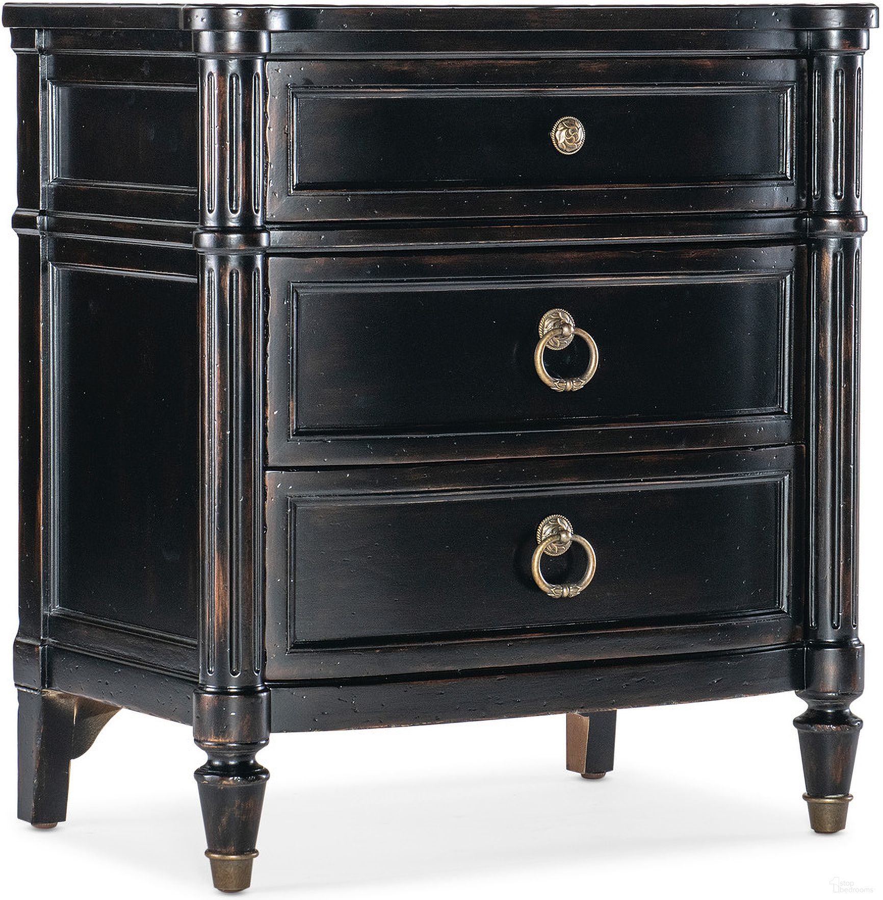Charleston Three Drawer Nightstand In Black by Hooker 1StopBedrooms