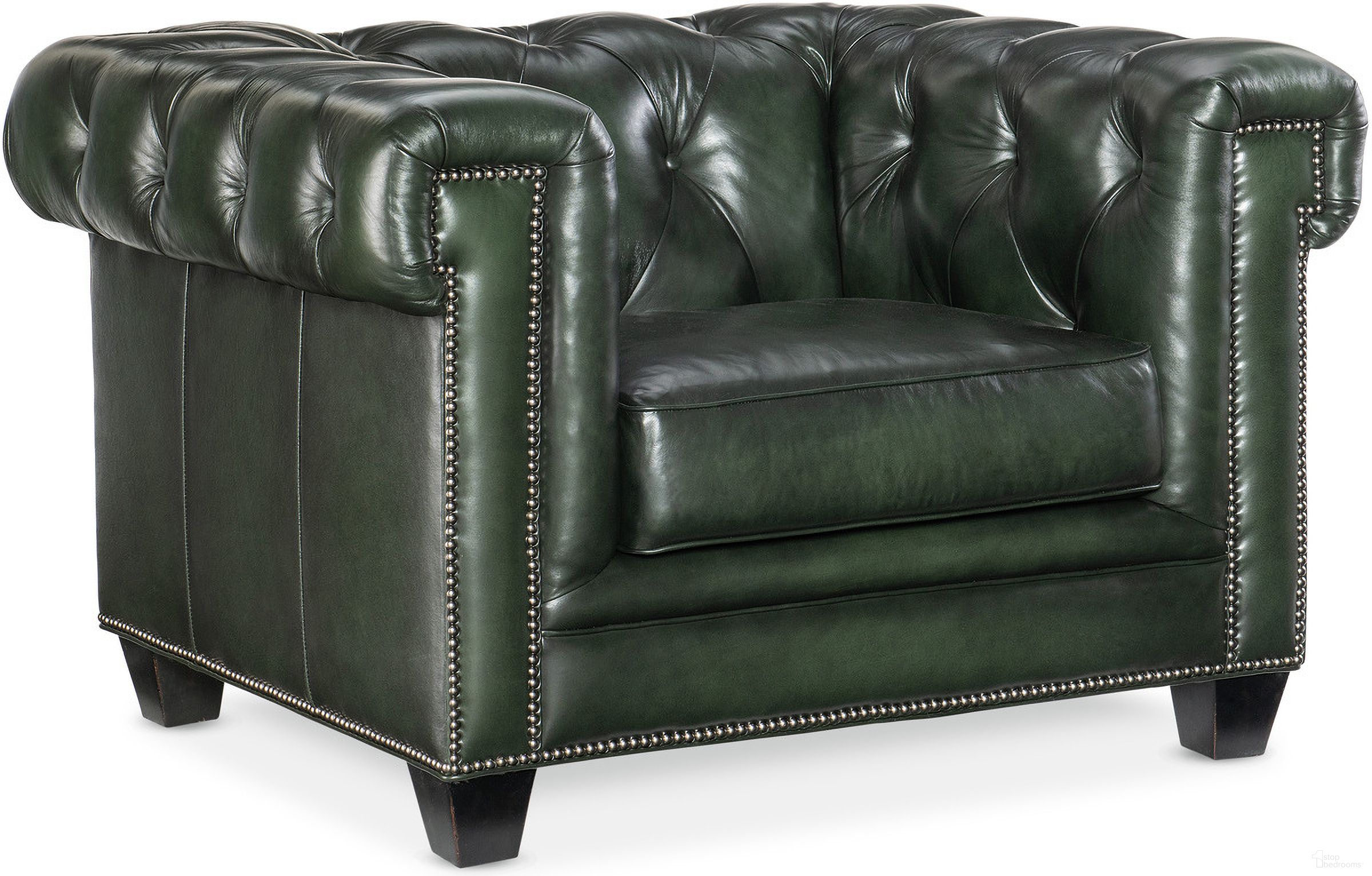 The appearance of Charleston Tufted Chair In Green designed by Hooker in the traditional interior design. This green piece of furniture was selected by 1StopBedrooms from SS Collection to add a touch of cosiness and style into your home. Sku: SS198-01-029. Material: Leather.
