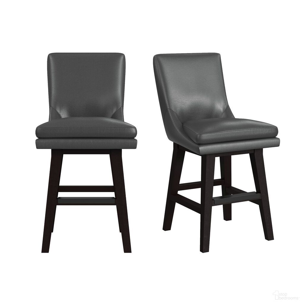 The appearance of Charlie Swivel Counter Stool Set of 2 In Pewter and Espresso designed by Picket House in the transitional interior design. This pewter/espresso piece of furniture was selected by 1StopBedrooms from Charlie Collection to add a touch of cosiness and style into your home. Sku: D-13220-5-CST. Material: Polyurethane.