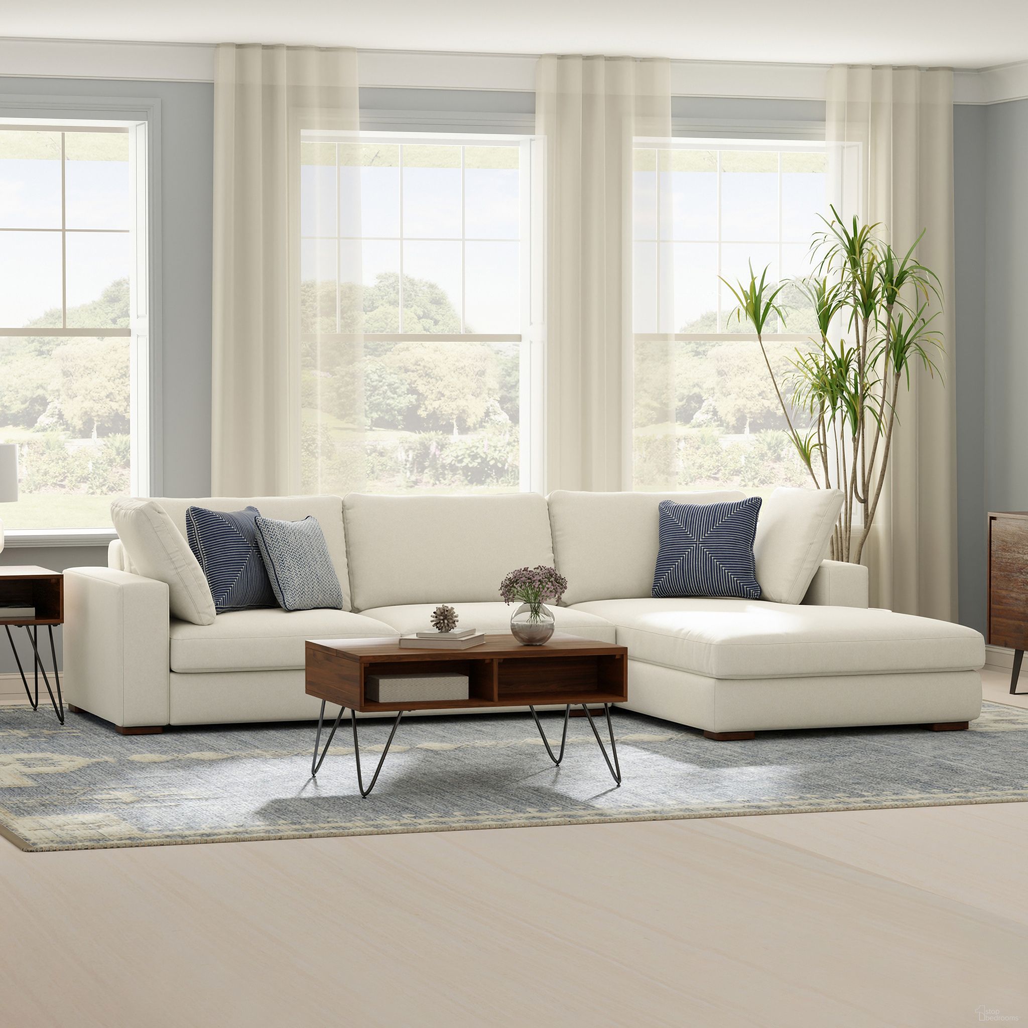 Charlie Woven Performance Fabric Right-Facing Sectional In Cream