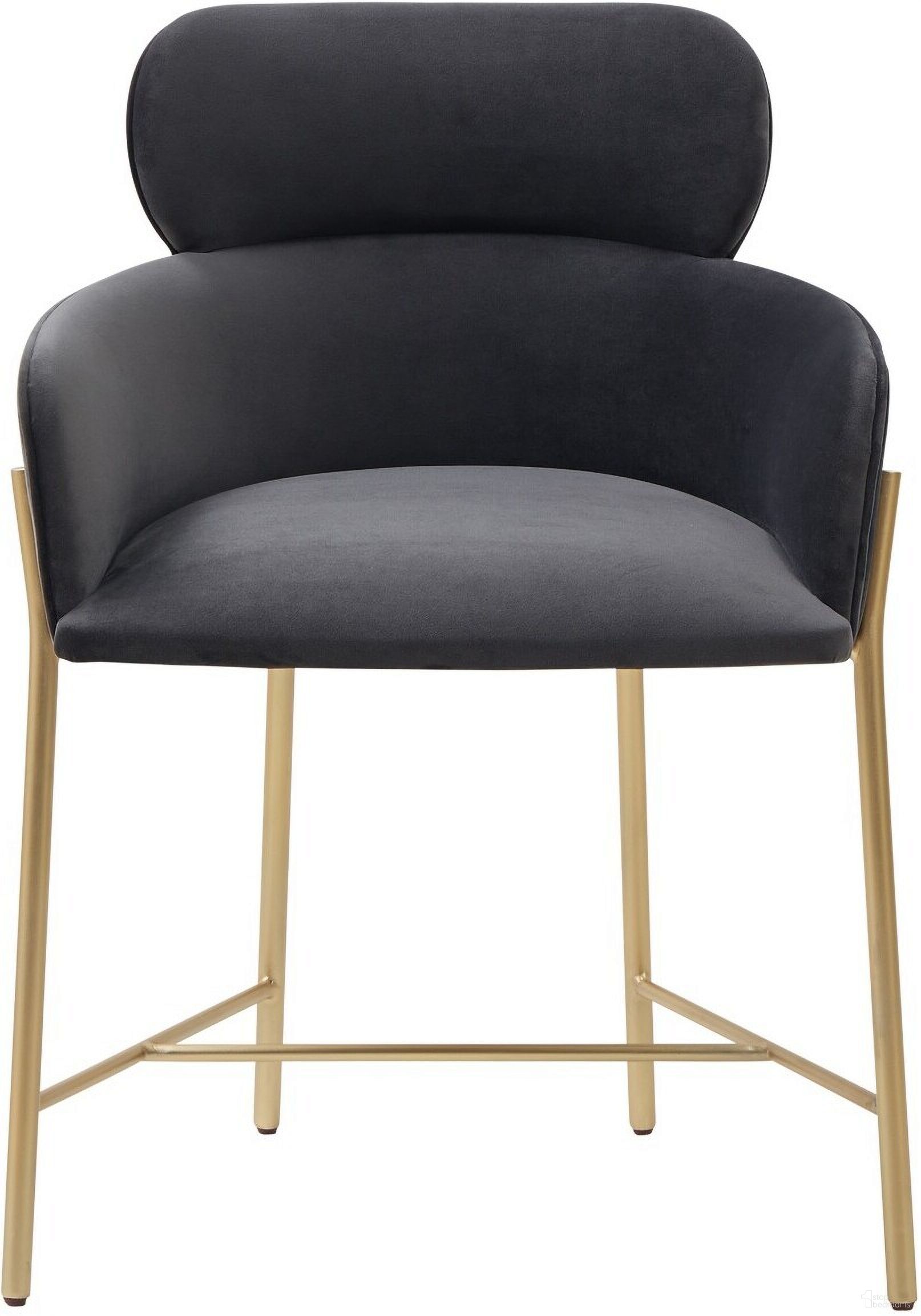 The appearance of Charlize Velvet Dining Chair In Dark Grey And Gold designed by Safavieh Couture in the modern / contemporary interior design. This dark grey piece of furniture  was selected by 1StopBedrooms from Charlize Collection to add a touch of cosiness and style into your home. Sku: SFV4757B. Material: Wood. Chair Type: Arm Chair.