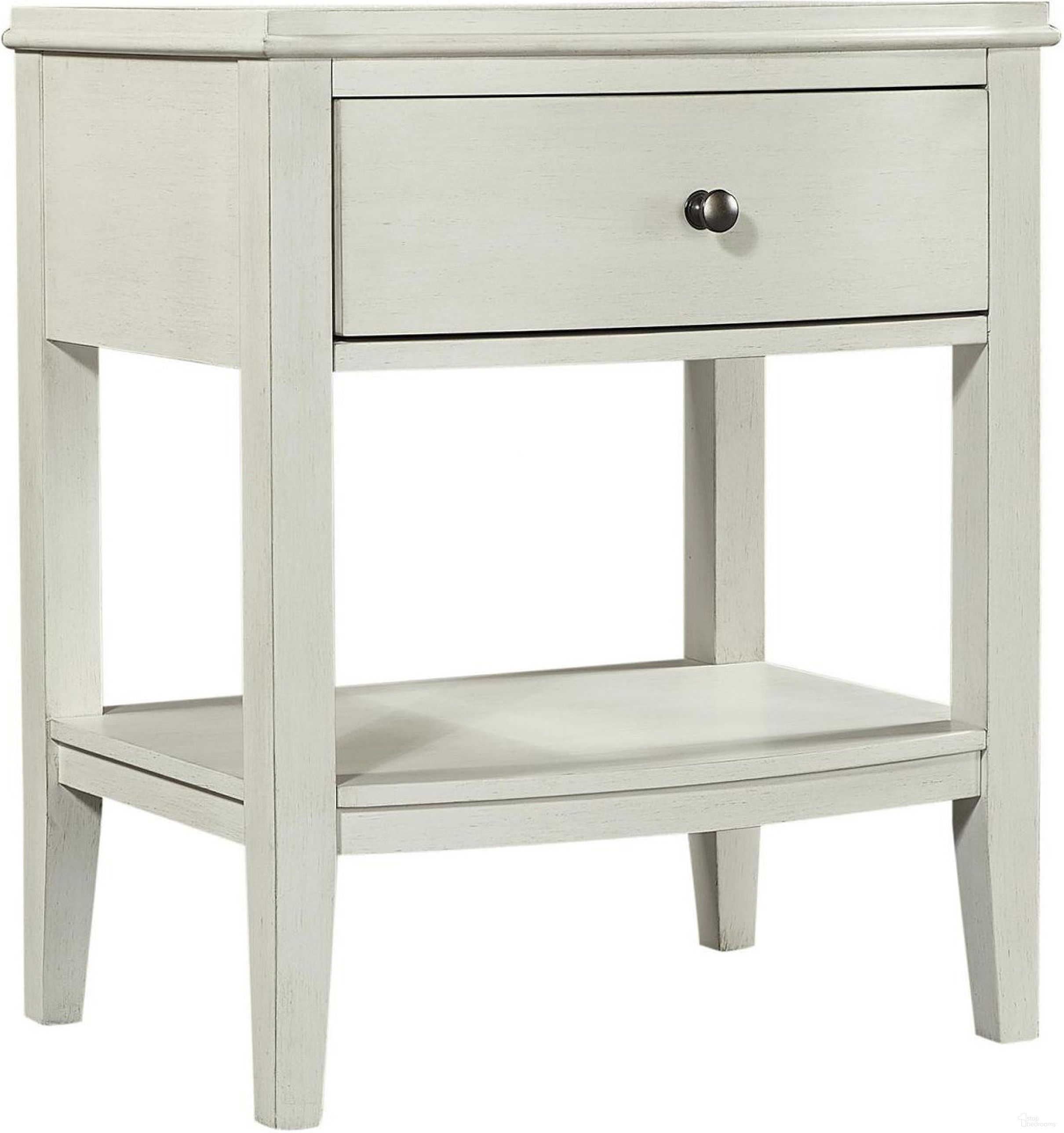 The appearance of Charlotte 1 Drawer Nightstand In Pebble White designed by Aspenhome in the transitional interior design. This white piece of furniture was selected by 1StopBedrooms from Charlotte Collection to add a touch of cosiness and style into your home. Sku: I218-451N-WHT-1. Material: Wood.