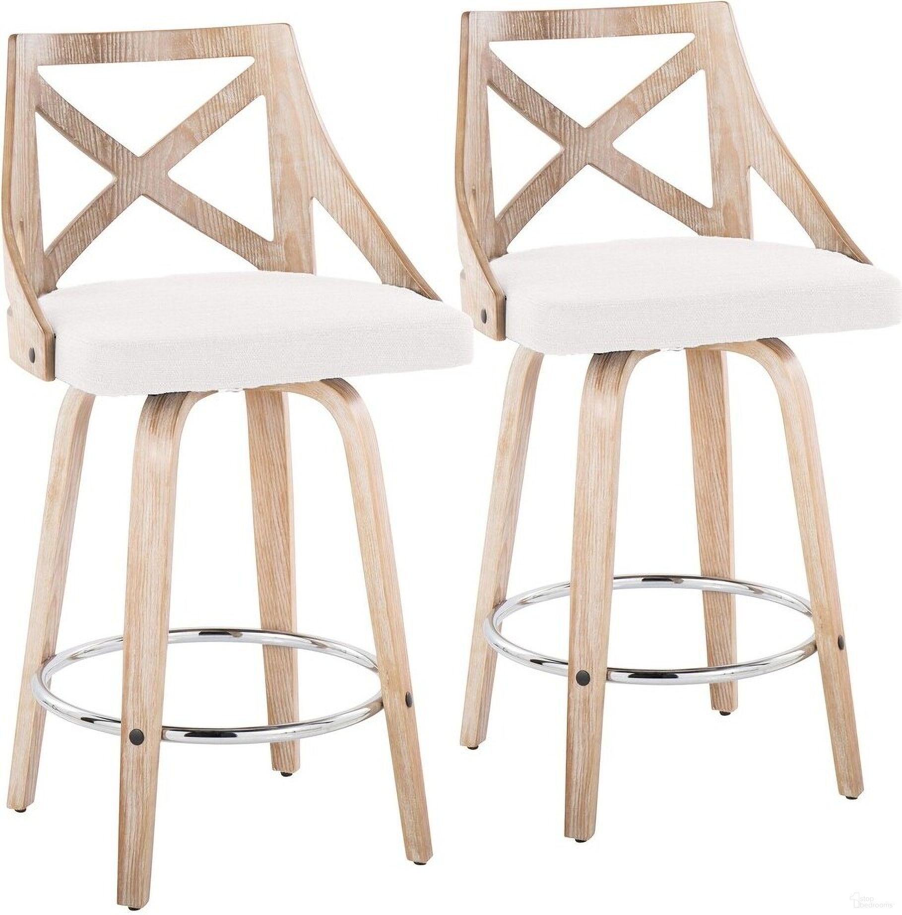 The appearance of Charlotte 26 Inch Fixed Height Counter Stool Set of 2 In Washed White designed by Lumisource in the country / farmhouse interior design. This white piece of furniture was selected by 1StopBedrooms from Charlotte Collection to add a touch of cosiness and style into your home. Sku: B26-CHARLOT-GRTZR2 WWWWCR2. Material: Wood.