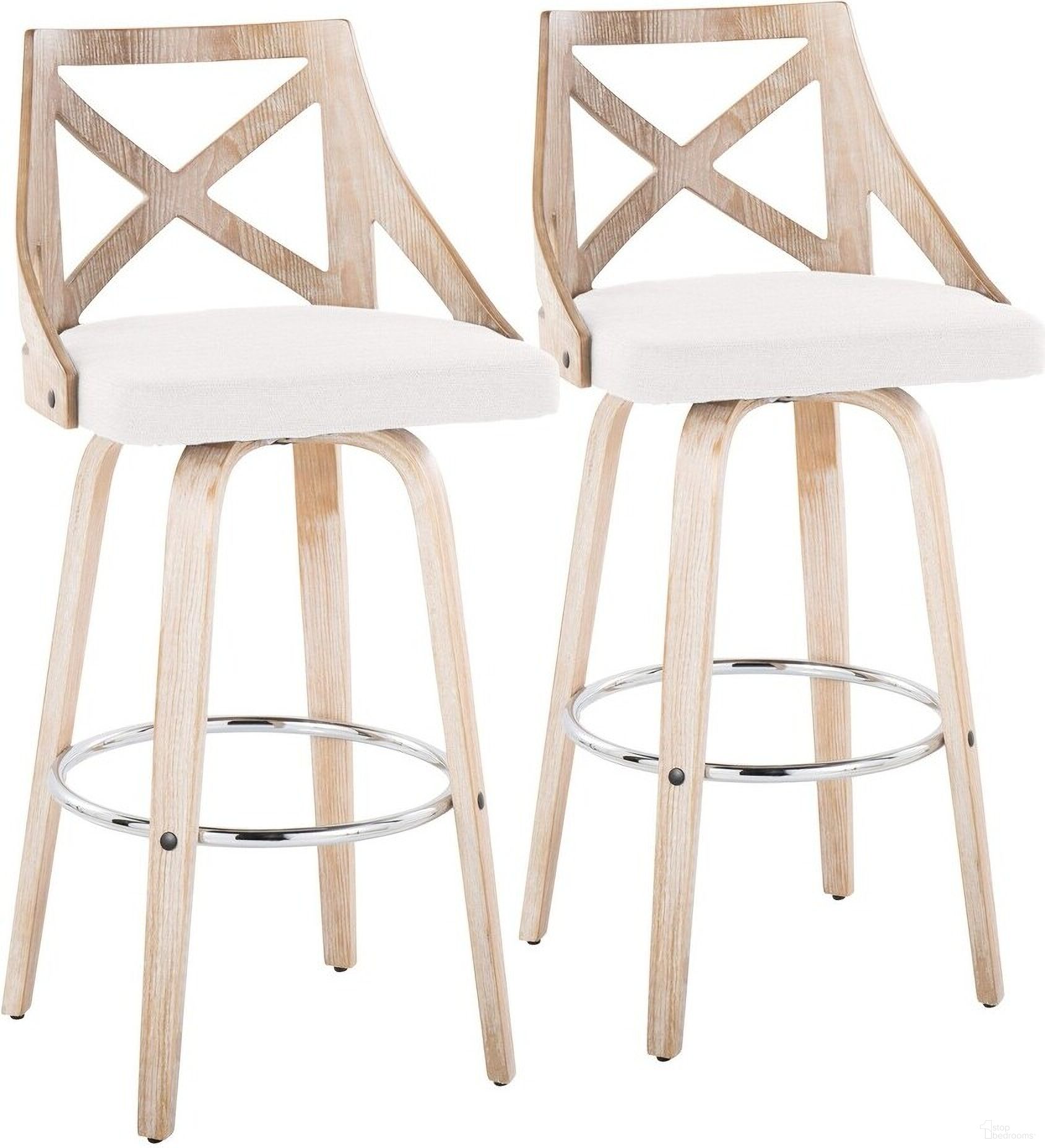 Charlotte 30 Inch Fixed Height Barstool Set of 2 In White and Natural