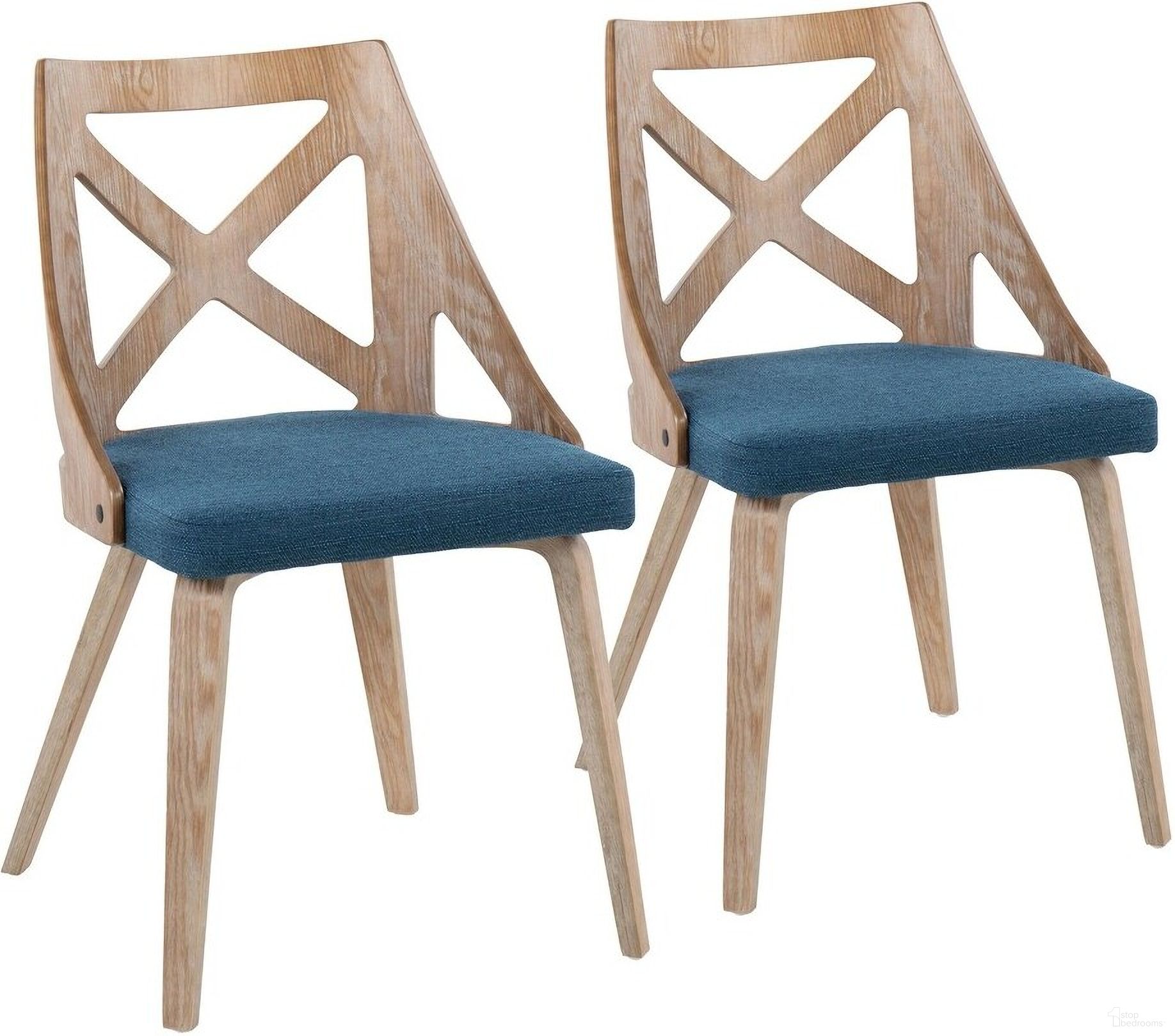 The appearance of Charlotte Chair Set of 2 In Washed White/Brown and Blue designed by Lumisource in the country / farmhouse interior design. This brown and blue piece of furniture was selected by 1StopBedrooms from Charlotte Collection to add a touch of cosiness and style into your home. Sku: CH-CHARLOT WWBU2. Material: Wood. Chair Type: Side Chair.