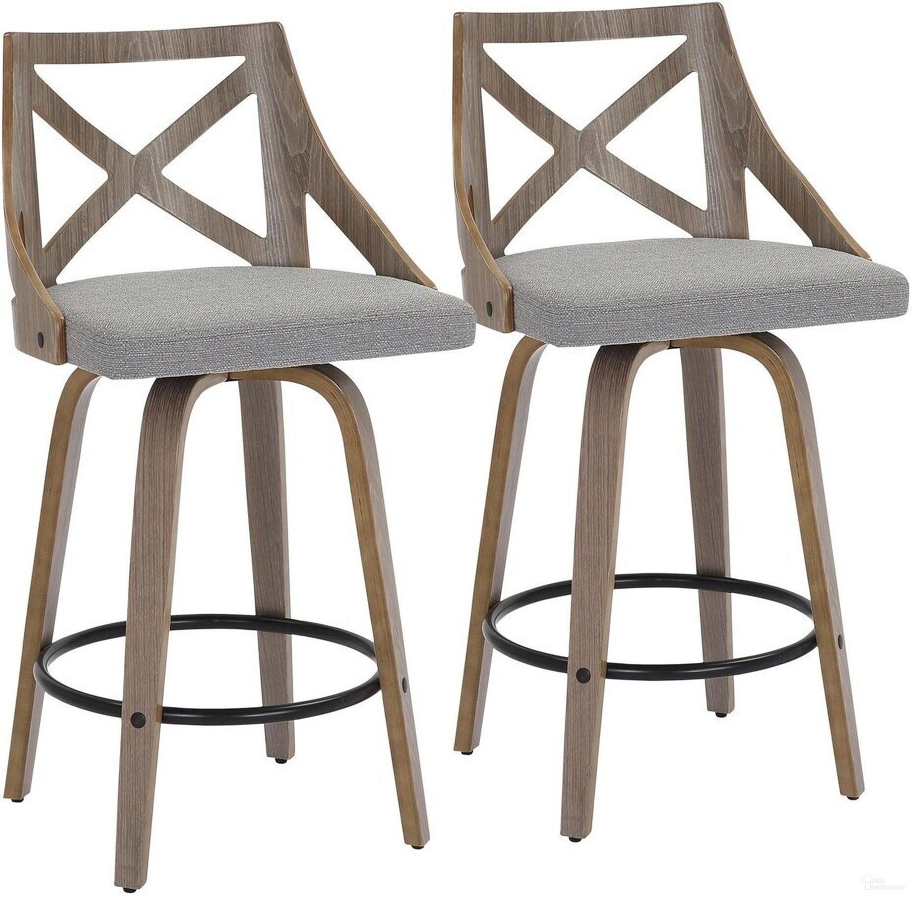 The appearance of Charlotte Counter Stool Set of 2 In Light Grey designed by Lumisource in the country / farmhouse interior design. This light grey piece of furniture was selected by 1StopBedrooms from Charlotte Collection to add a touch of cosiness and style into your home. Sku: B26-CHARLOT LGYGY2. Material: Wood.