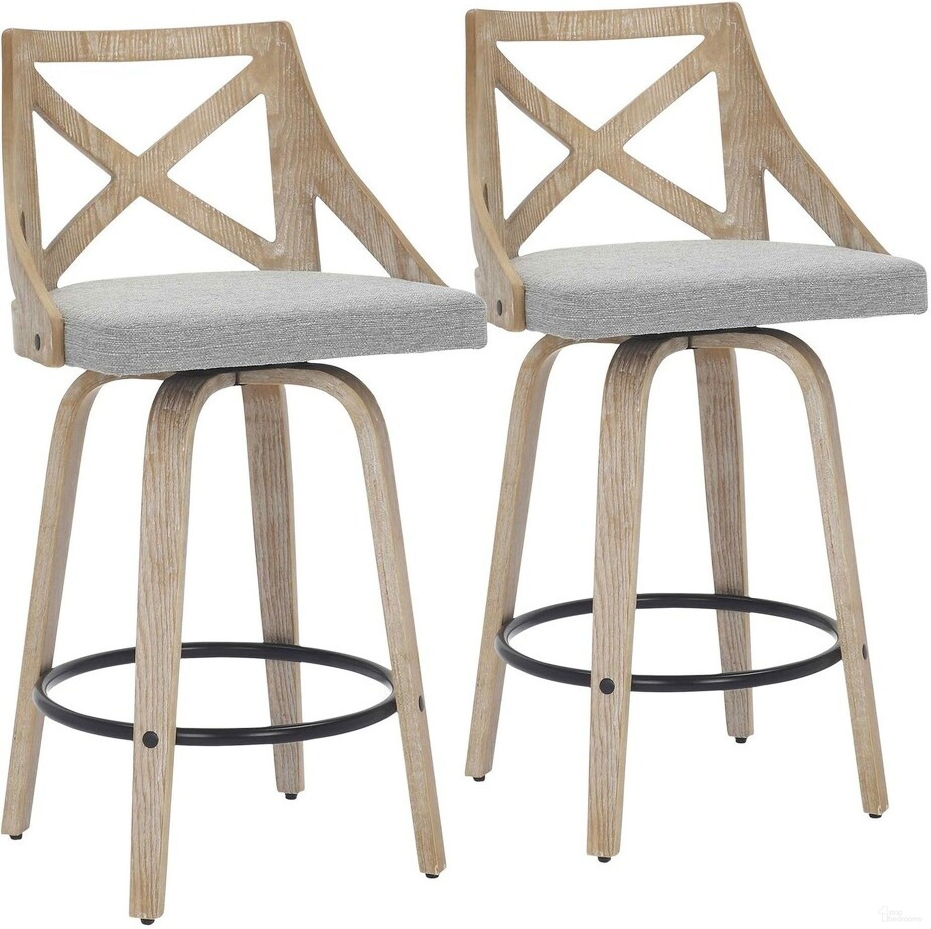 The appearance of Charlotte Counter Stool Set of 2 In Washed White designed by Lumisource in the country / farmhouse interior design. This washed white piece of furniture was selected by 1StopBedrooms from Charlotte Collection to add a touch of cosiness and style into your home. Sku: B26-CHARLOT WWLGY2. Material: Wood.