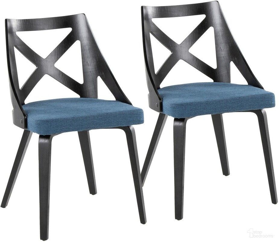 The appearance of Charlotte Fabric Chair Set of 2 In Black and Blue designed by Lumisource in the country / farmhouse interior design. This black and blue piece of furniture  was selected by 1StopBedrooms from Charlotte Collection to add a touch of cosiness and style into your home. Sku: CH-CHARLOTFB BKBU2. Material: Foam. Chair Type: Side Chair.