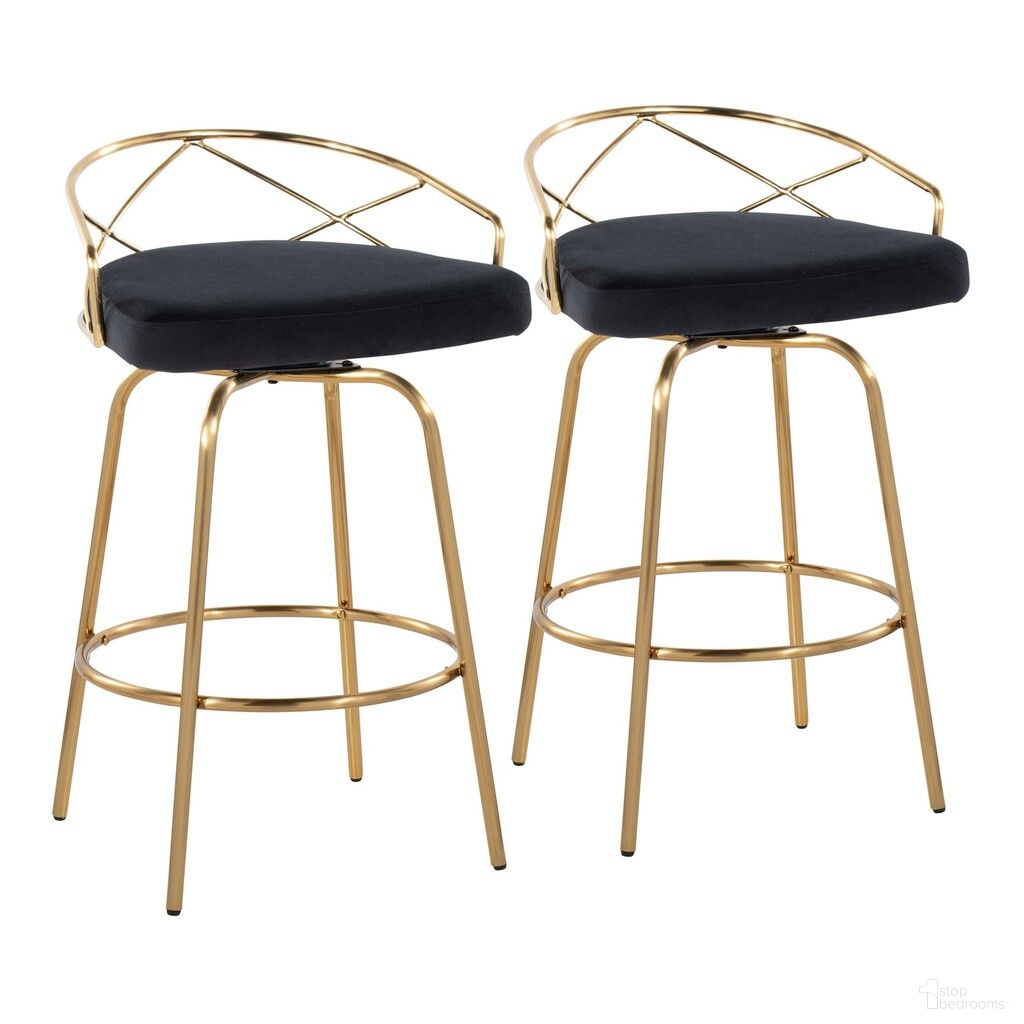 The appearance of Charlotte Glam 26 Inch Fixed Height Counter Stool Set of 2 In Gold designed by Lumisource in the glam interior design. This gold piece of furniture  was selected by 1StopBedrooms from Charlotte Collection to add a touch of cosiness and style into your home. Sku: B26-CHARLOTGLAMV-CLARG2 AUBK2. Material: Metal.
