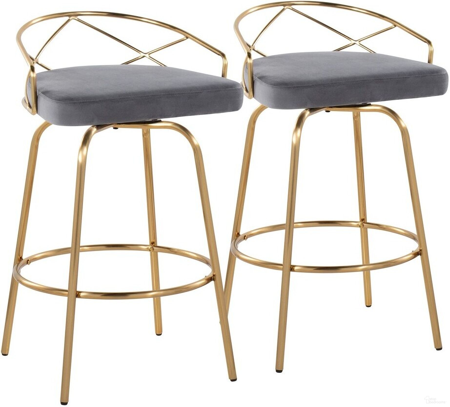 The appearance of Charlotte Glam 26 Inch Fixed Height Counter Stool Set of 2 In Dark Gray/Gold designed by Lumisource in the glam interior design. This dark gray piece of furniture was selected by 1StopBedrooms from Charlotte Collection to add a touch of cosiness and style into your home. Sku: B26-CHARLOTGLAMV-CLARG2 AUGY2. Material: Metal.