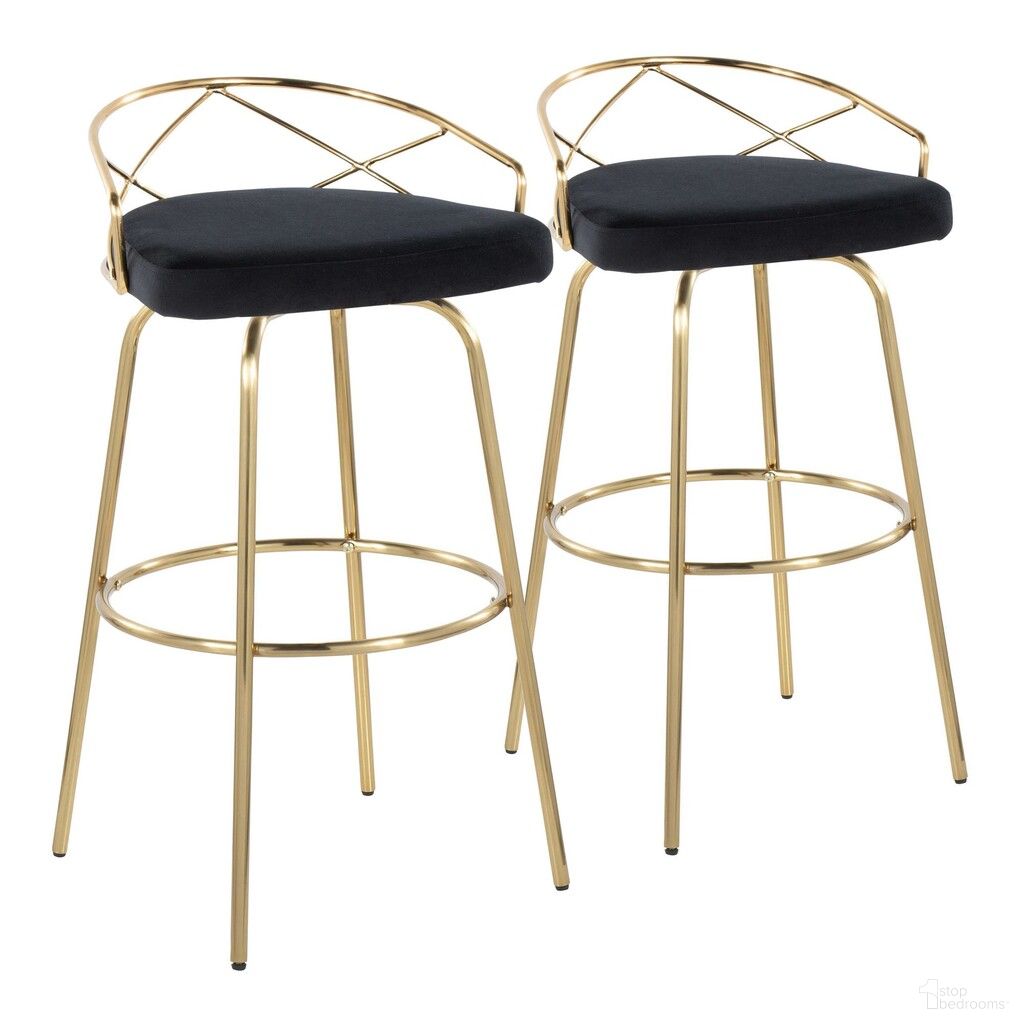 The appearance of Charlotte Glam 30 Inch Fixed Height Barstool Set of 2 In Black designed by Lumisource in the glam interior design. This black piece of furniture  was selected by 1StopBedrooms from Charlotte Collection to add a touch of cosiness and style into your home. Sku: B30-CHARLOTGLAMV-CLARG2 AUBK2. Material: Metal.