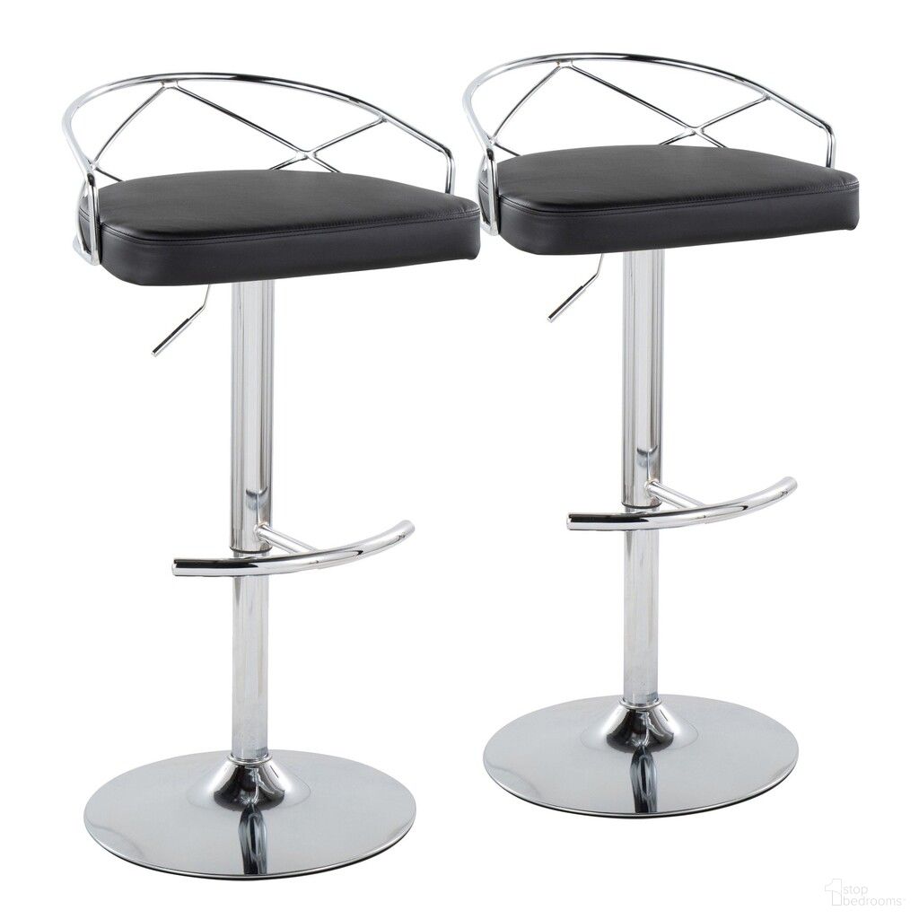 The appearance of Charlotte Glam Adjustable Barstool Set of 2 In Chrome designed by Lumisource in the glam interior design. This chrome piece of furniture was selected by 1StopBedrooms from Charlotte Collection to add a touch of cosiness and style into your home. Sku: BS-CHARLOTGLAMPU-RNT2 CHRBK2. Material: Leather.