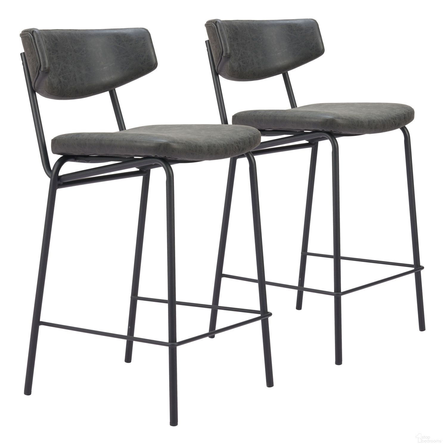 The appearance of Charon Counter Stool Set of 2 In Vintage Black designed by Zuo Modern in the modern / contemporary interior design. This vintage black piece of furniture was selected by 1StopBedrooms from Charon Collection to add a touch of cosiness and style into your home. Sku: 110263. Material: Steel.