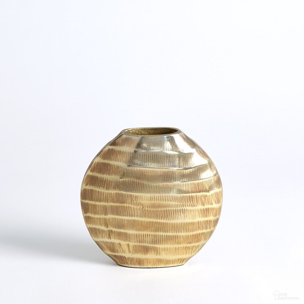 Chased Small Oval Vase In Antique Brass