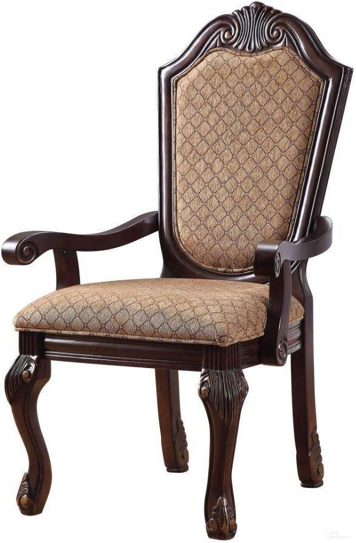 The appearance of Chateau De Ville Arm Chair Set of 2 In Fabric And Espresso designed by ACME in the transitional interior design. This espresso piece of furniture  was selected by 1StopBedrooms from Chateau De Ville Collection to add a touch of cosiness and style into your home. Sku: 64078. Material: Fabric. Chair Type: Arm Chair.