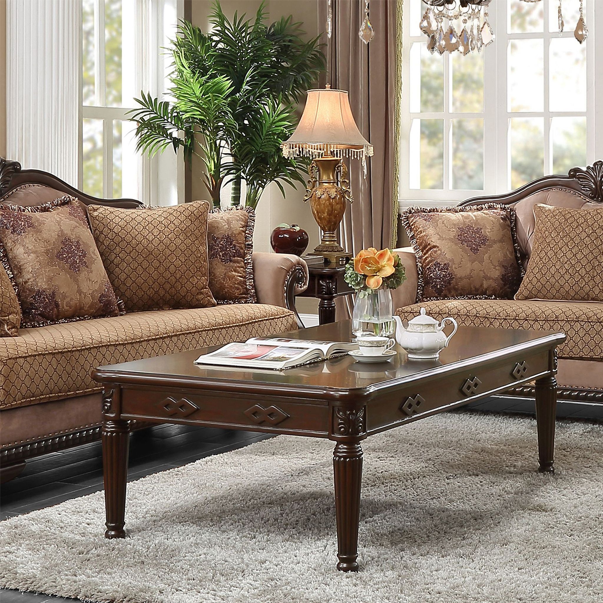 The appearance of Chateau De Ville Coffee Table In Espresso designed by ACME in the transitional interior design. This espresso piece of furniture was selected by 1StopBedrooms from Chateau De Ville Collection to add a touch of cosiness and style into your home. Sku: 88265. Material: Wood.