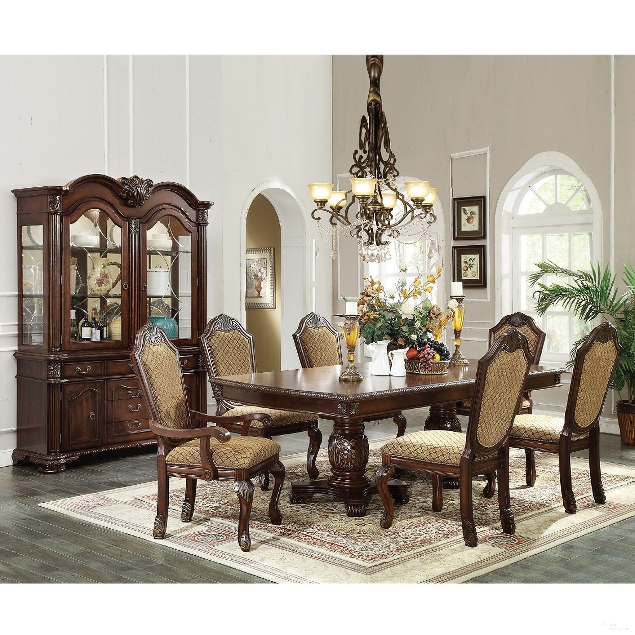 The appearance of Chateau De Ville Dining Room Set In Espresso designed by ACME in the transitional interior design. This espresso piece of furniture was selected by 1StopBedrooms from Chateau De Ville Collection to add a touch of cosiness and style into your home. Sku: 64075A-T;64076A-ST;64077A;64077A. Table Base Style: Double Pedestal. Material: Wood. Table Top Shape: Rectangular. Size: 46" x 96".