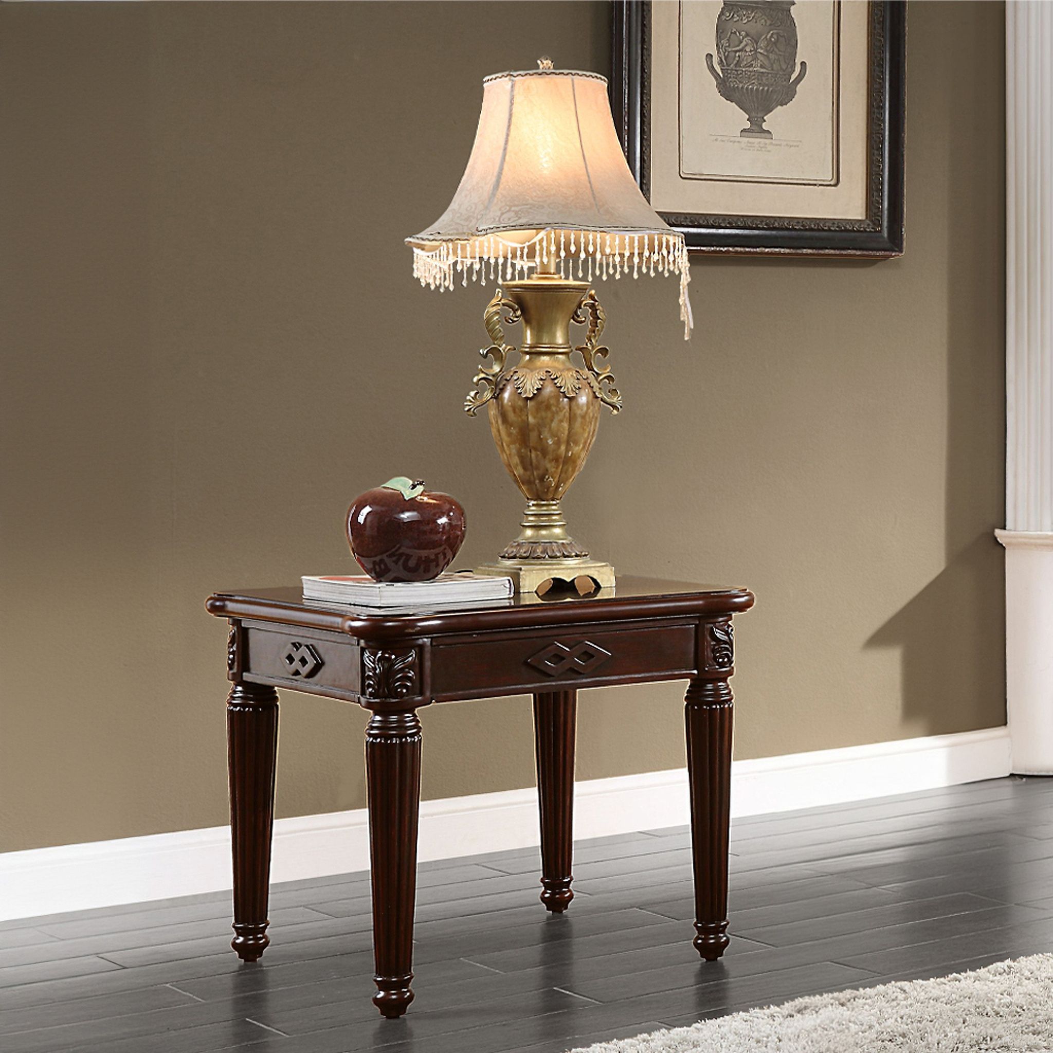The appearance of Chateau De Ville End Table In Espresso designed by ACME in the transitional interior design. This espresso piece of furniture was selected by 1StopBedrooms from Chateau De Ville Collection to add a touch of cosiness and style into your home. Sku: 88267. Material: Wood.