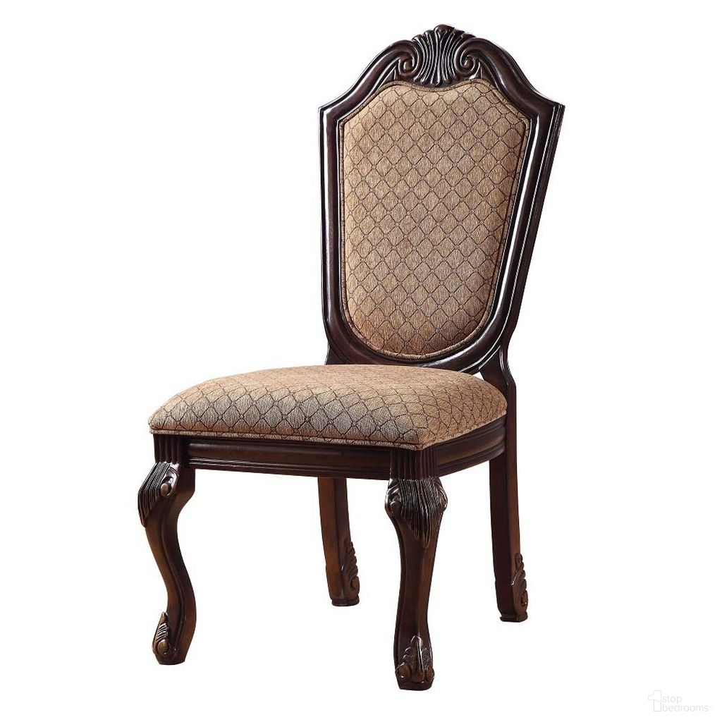 The appearance of Chateau De Ville Side Chair Set of 2 In Fabric And Espresso designed by ACME in the transitional interior design. This espresso piece of furniture  was selected by 1StopBedrooms from Chateau De Ville Collection to add a touch of cosiness and style into your home. Sku: 64077. Material: Fabric. Chair Type: Side Chair.
