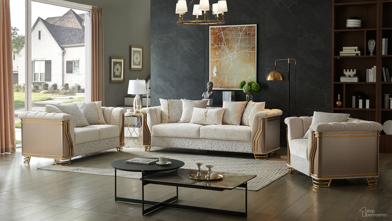 Chateau Living Room Set In Cream And Gold