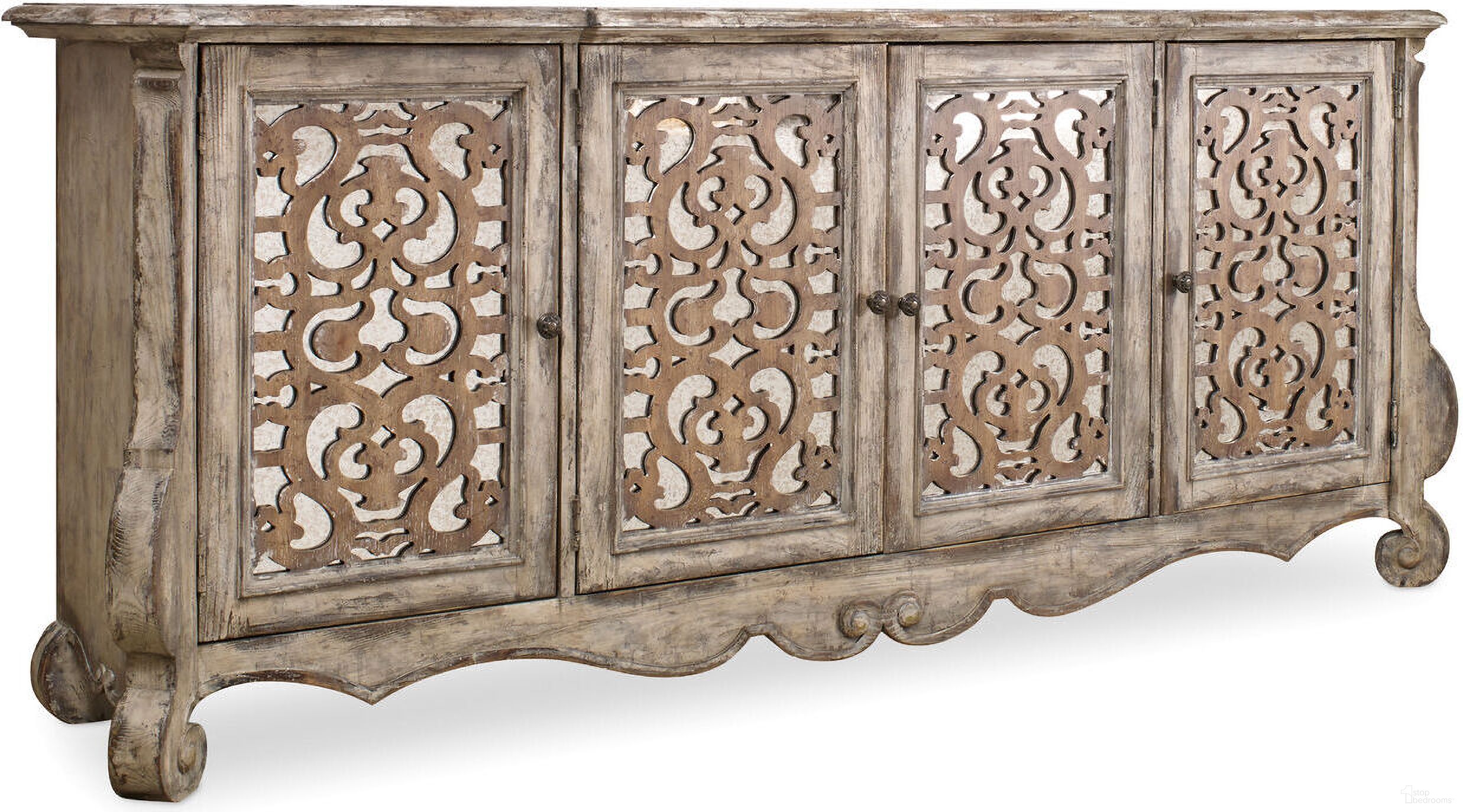 The appearance of Chatelet Light Wood Credenza designed by Hooker in the traditional interior design. This light wood piece of furniture was selected by 1StopBedrooms from Chatelet Collection to add a touch of cosiness and style into your home. Sku: 5351-85001. Material: Veneer.