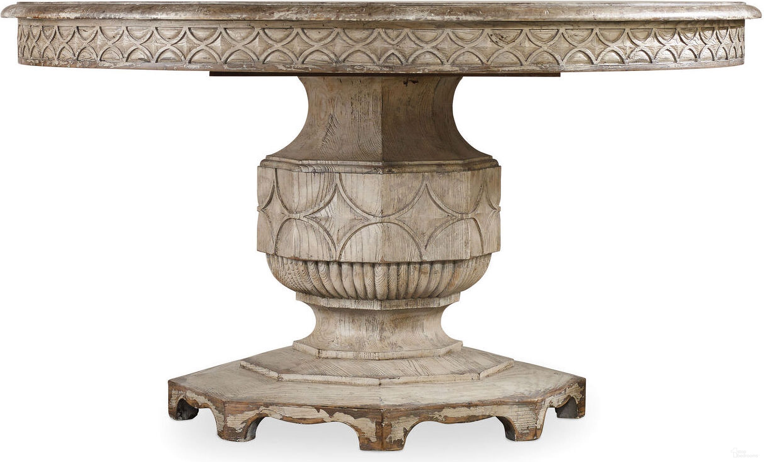 The appearance of Chatelet Light Wood Round Extendable Dining Table designed by Hooker in the traditional interior design. This light wood piece of furniture was selected by 1StopBedrooms from Chatelet Collection to add a touch of cosiness and style into your home. Sku: 5350-75001;5350-75002. Table Base Style: Pedestal. Table Top Shape: Round. Size: 54". Material: Walnut.