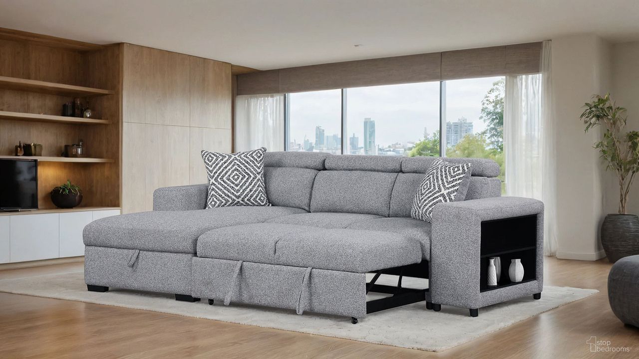 The appearance of Chatteris Left-Chaise Sectional In Gray designed by Furniture of America in the modern / contemporary interior design. This gray piece of furniture  was selected by 1StopBedrooms from Chatteris Collection to add a touch of cosiness and style into your home. Sku: FM64000GY-3;FM64000GY-LCE;FM64000GY-LLV. Material: Fabric. Layout: Sofa & Chaise.