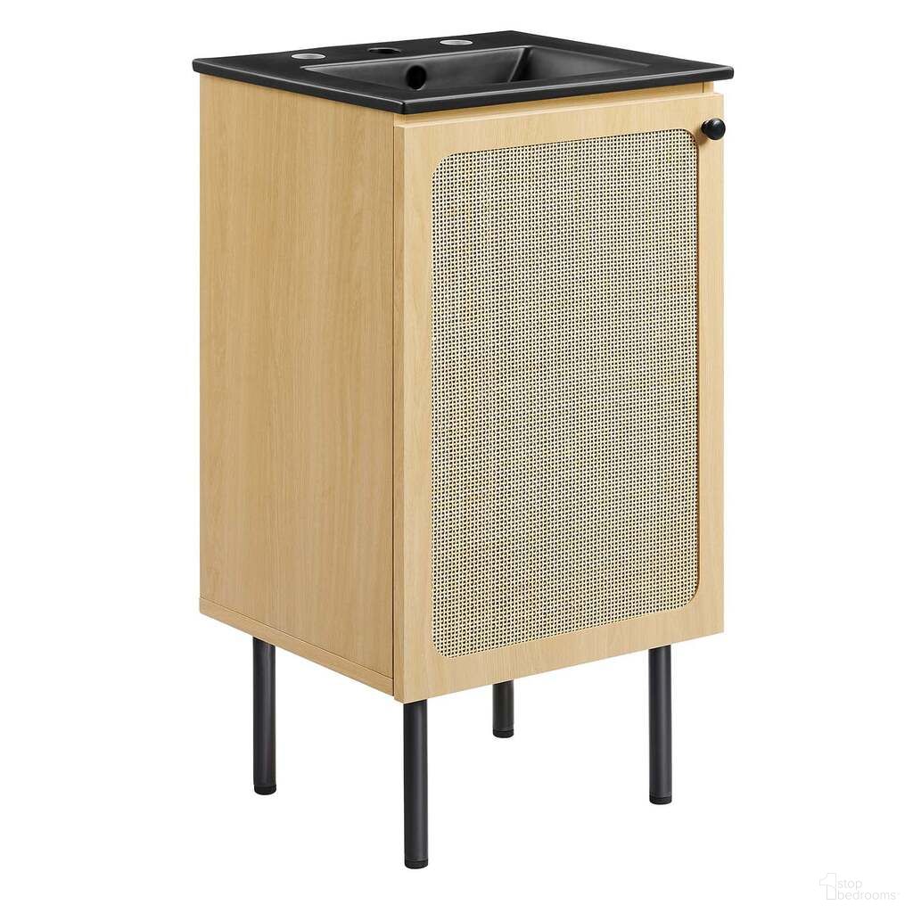 The appearance of Chaucer 18 Inch Bathroom Vanity In Oak and Black designed by Modway in the modern / contemporary interior design. This oak and black piece of furniture  was selected by 1StopBedrooms from Chaucer Collection to add a touch of cosiness and style into your home. Sku: EEI-5068-BLK;EEI-6600-OAK. Material: MDF.