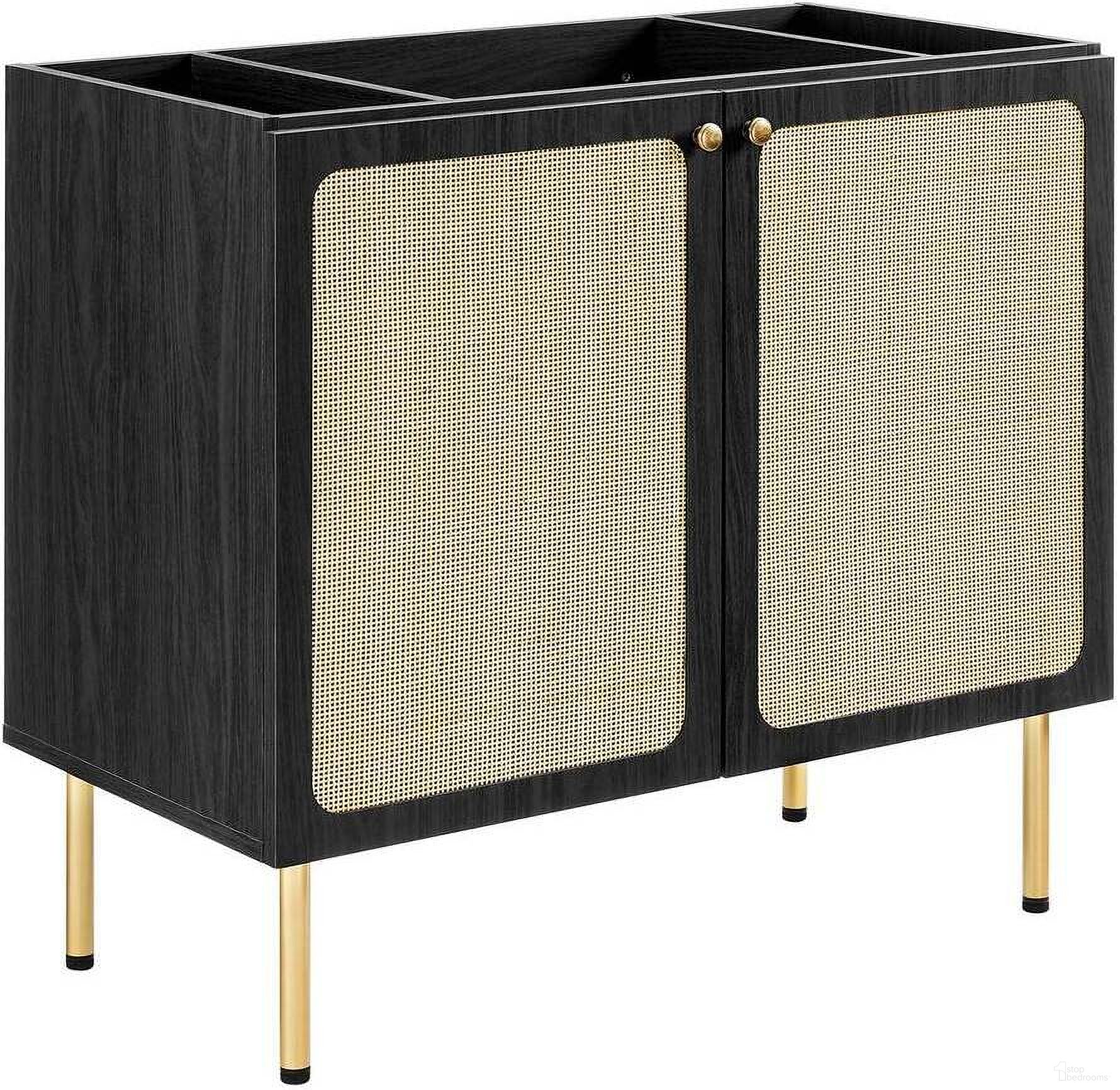 The appearance of Chaucer 36 Inch Bathroom Vanity Cabinet In Black designed by Modway in the modern / contemporary interior design. This black piece of furniture  was selected by 1StopBedrooms from Chaucer Collection to add a touch of cosiness and style into your home. Sku: EEI-6603-BLK. Material: MDF.