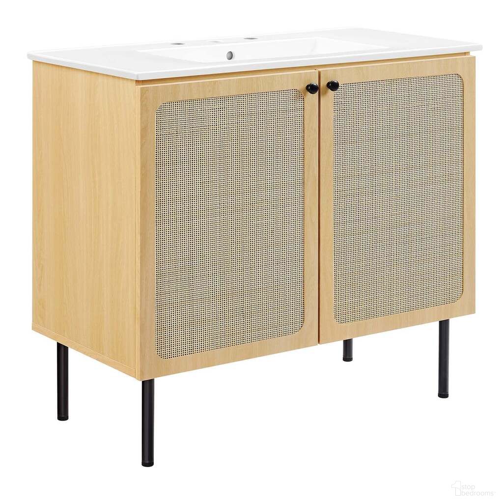 The appearance of Chaucer 36 Inch Bathroom Vanity In Oak and White designed by Modway in the modern / contemporary interior design. This oak and white piece of furniture  was selected by 1StopBedrooms from Chaucer Collection to add a touch of cosiness and style into your home. Sku: EEI-4203-WHI;EEI-6603-OAK. Material: MDF.