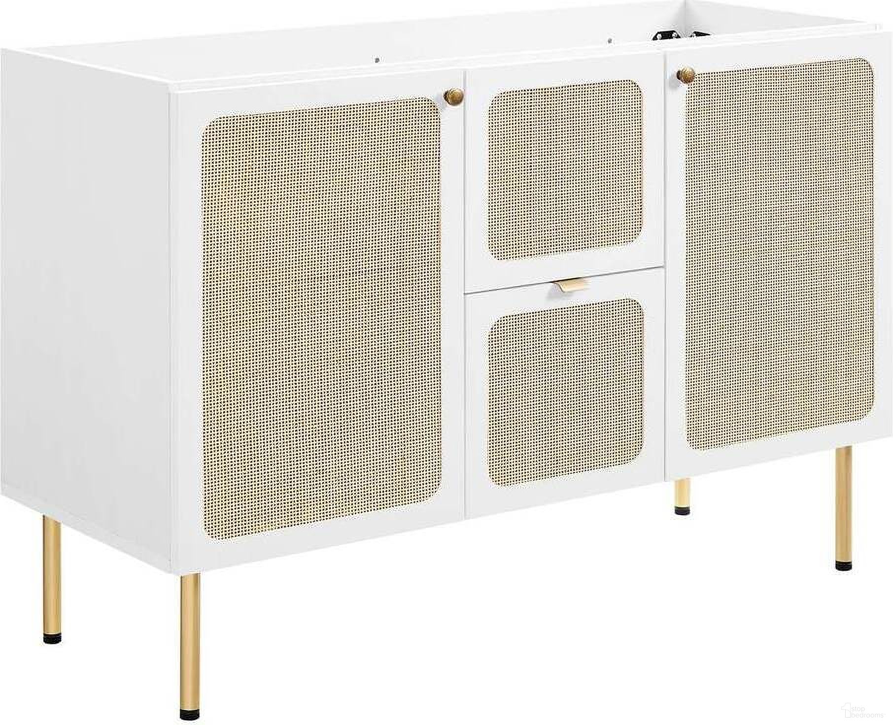 The appearance of Chaucer 48 Inch Bathroom Vanity Cabinet In White designed by Modway in the modern / contemporary interior design. This white piece of furniture  was selected by 1StopBedrooms from Chaucer Collection to add a touch of cosiness and style into your home. Sku: EEI-6604-WHI. Material: Engineered Wood.