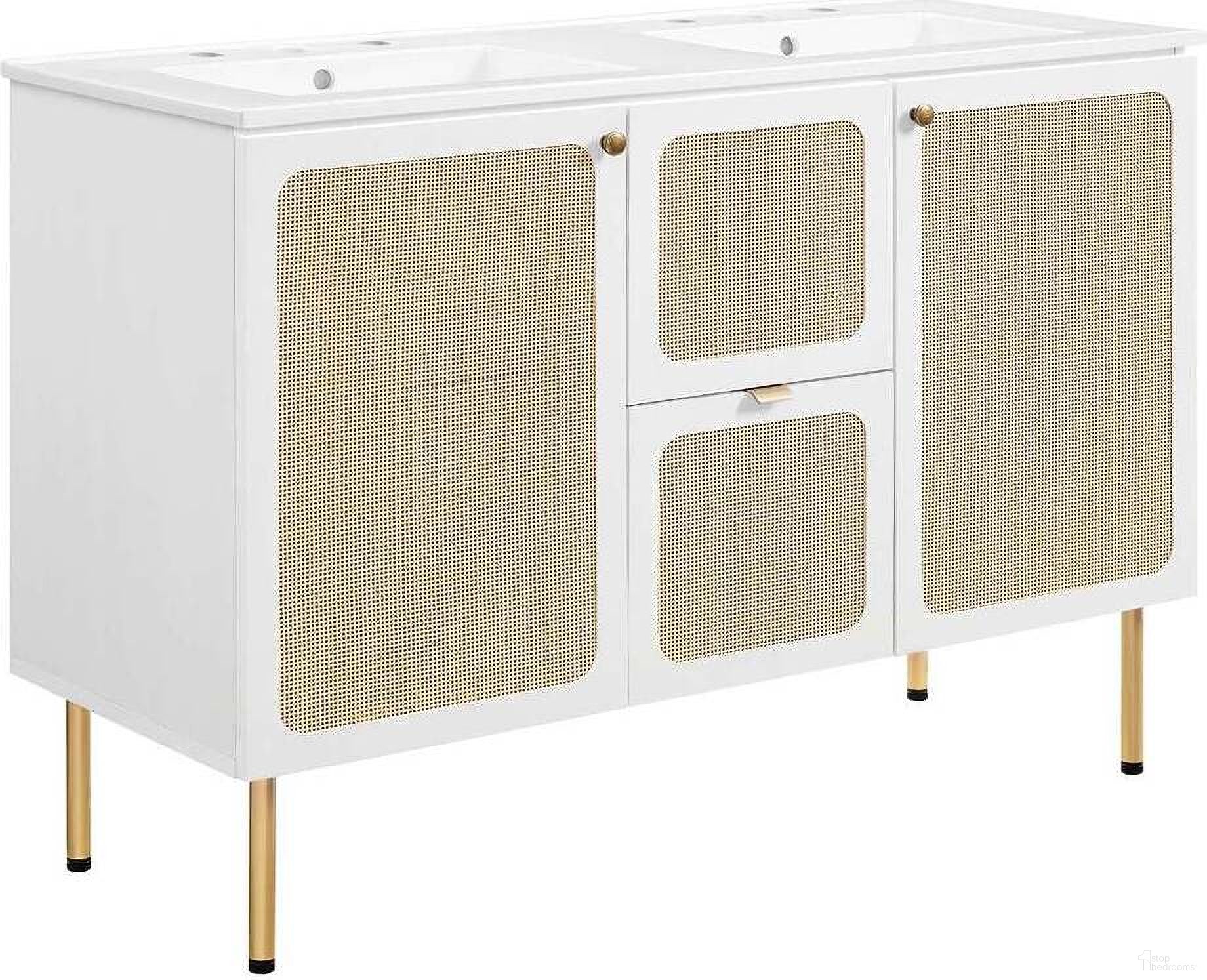 The appearance of Chaucer 48 Inch Double Sink Bathroom Vanity In White designed by Modway in the modern / contemporary interior design. This white piece of furniture was selected by 1StopBedrooms from Chaucer Collection to add a touch of cosiness and style into your home. Sku: EEI-4376-WHI;EEI-6604-WHI. Material: Engineered Wood.